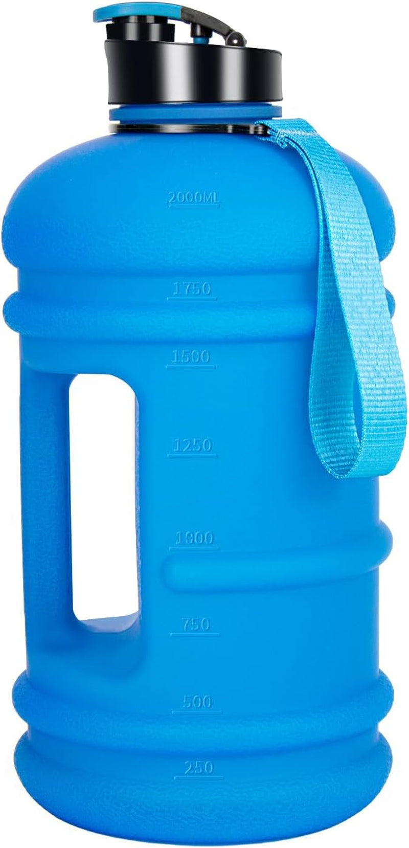 2 Liter Water Bottles - Half Gallon Water Bottle BPA Free - Ideal for Gym, Big Water Jug, Reusable Sports Bottle with Measurements Marked Drink Container (2.2L 74Oz Matte Black Water Jugs) | Half Gallon, Water Bottle, BPA Free, Ideal for Gym, Big Water Jug