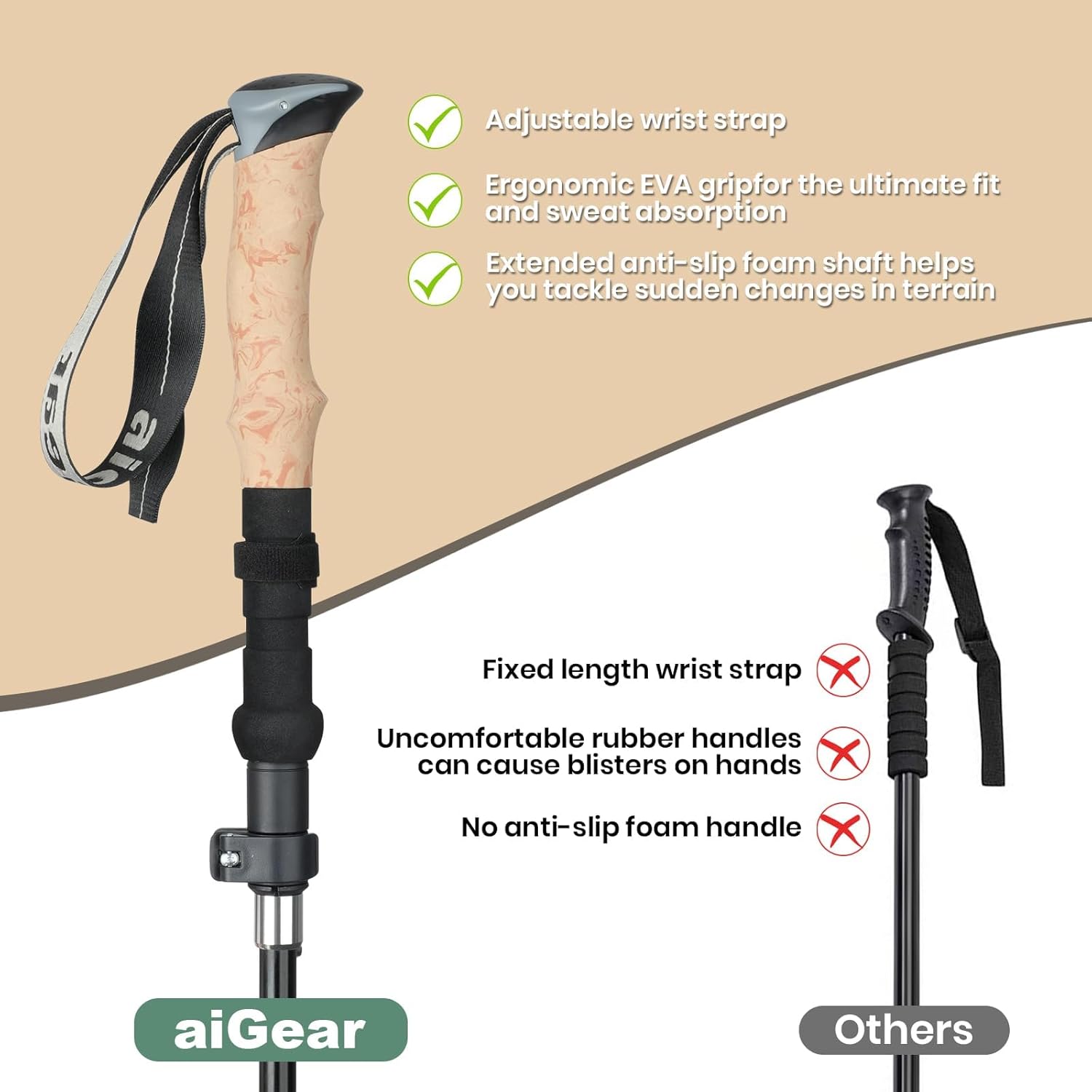 2 Pack Collapsible Lightweight Trekking Poles, Adjustable 7075 Aluminum Hiking Poles with Anti-Shock EVA Foam Grips Quick Lock System & 4 Terrain Tips for Men & Women Travel, Trails & Balance