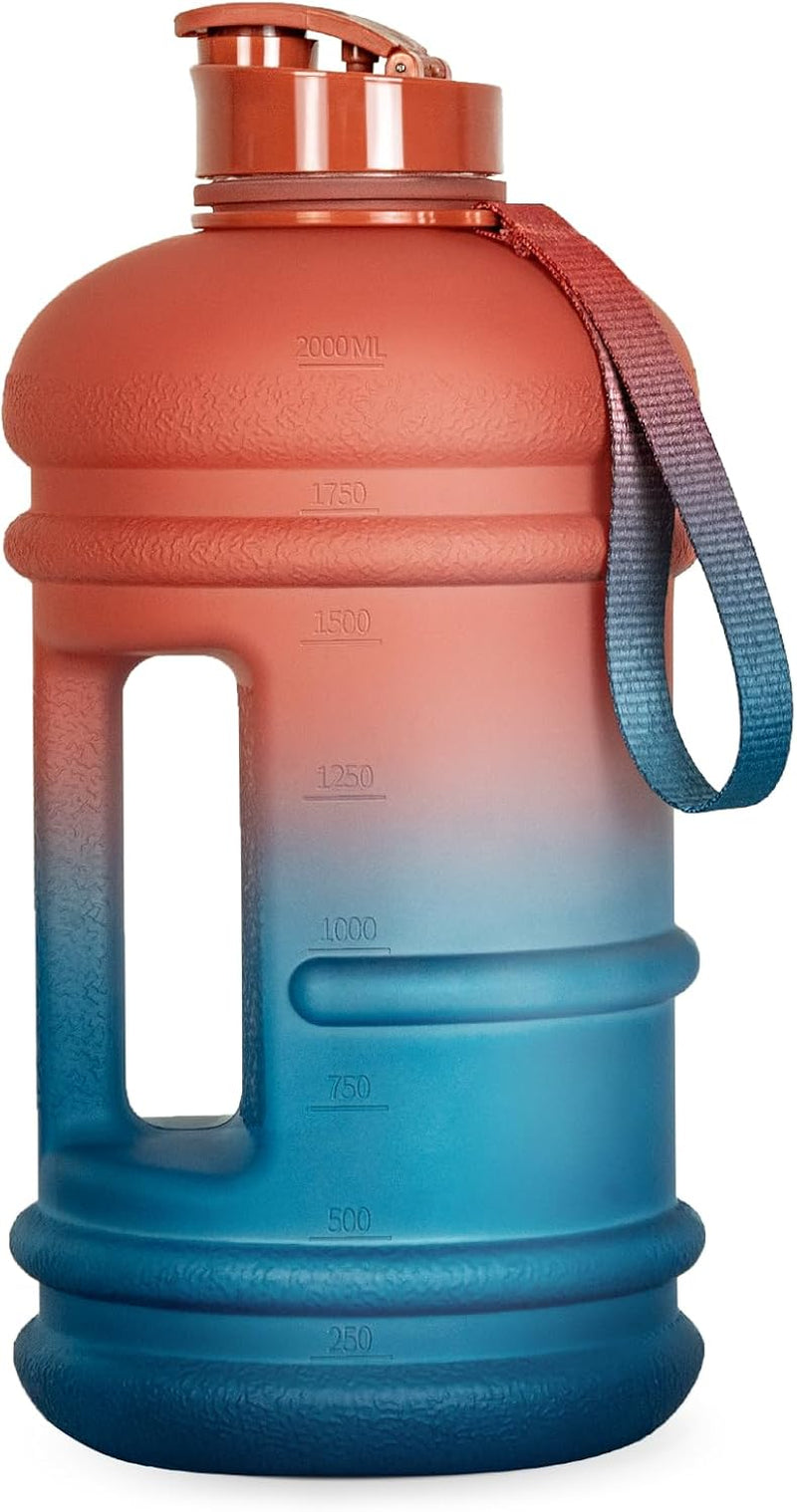 2 Liter Water Bottles - Half Gallon Water Bottle BPA Free - Ideal for Gym, Big Water Jug, Reusable Sports Bottle with Measurements Marked Drink Container (2.2L 74Oz Matte Black Water Jugs) | Half Gallon, Water Bottle, BPA Free, Ideal for Gym, Big Water Jug