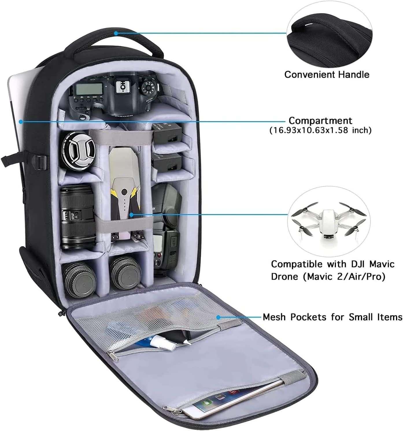 Camera Backpack, Dslr/Slr/Mirrorless Photography Camera Bag 15-16 Inch Waterproof Hardshell Case with Tripod Holder&Laptop Compartment Compatible with Canon/Nikon/Sony, Black