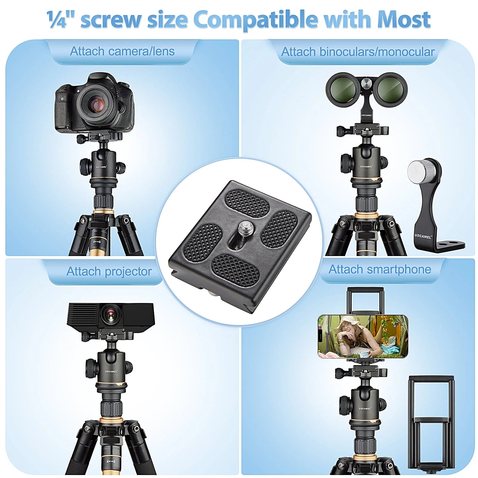 Camera Tripod, Pro Video Tripods for Camera DSLR Adjustable 63" Monopod, Foldable Outdoor Shooting Tripod Travel Photography 360° Ball Head