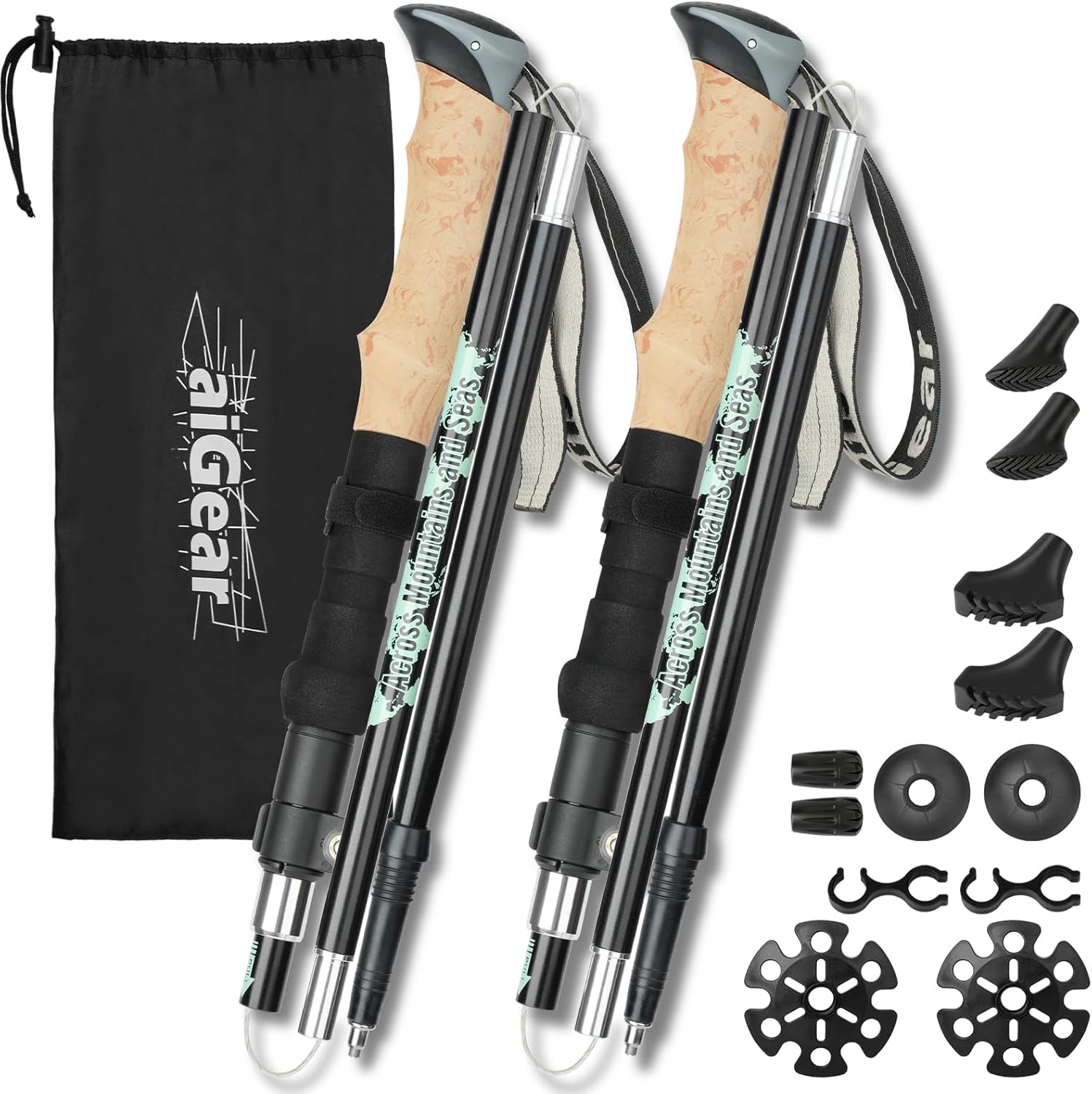 2 Pack Collapsible Lightweight Trekking Poles, Adjustable 7075 Aluminum Hiking Poles with Anti-Shock EVA Foam Grips Quick Lock System & 4 Terrain Tips for Men & Women Travel, Trails & Balance