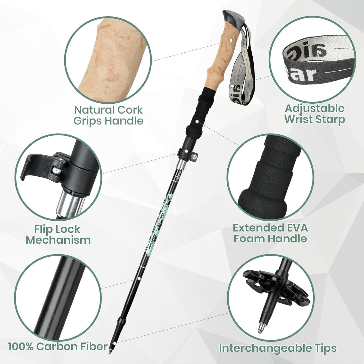 2 Pack Collapsible Lightweight Trekking Poles, Adjustable 7075 Aluminum Hiking Poles with Anti-Shock EVA Foam Grips Quick Lock System & 4 Terrain Tips for Men & Women Travel, Trails & Balance