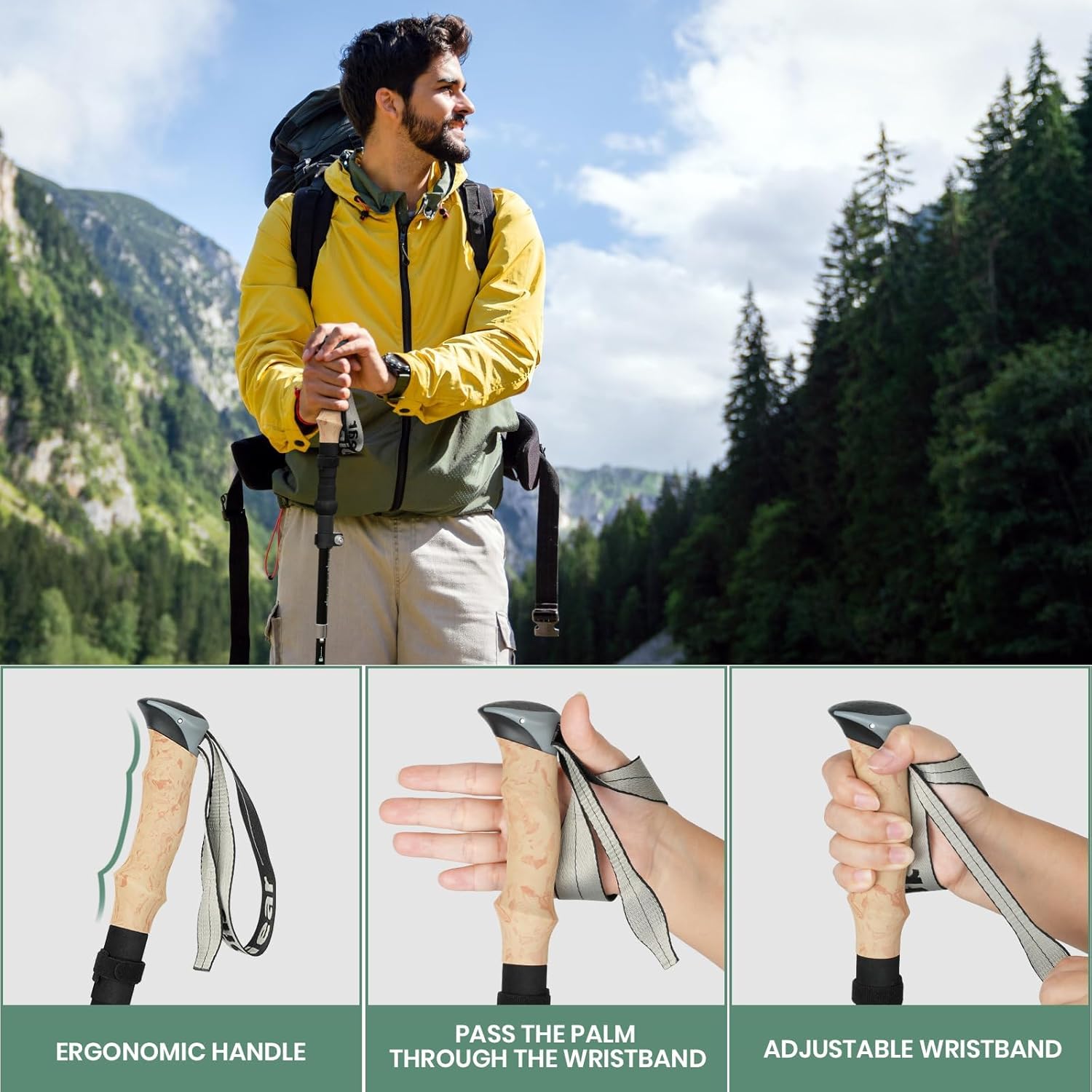 2 Pack Collapsible Lightweight Trekking Poles, Adjustable 7075 Aluminum Hiking Poles with Anti-Shock EVA Foam Grips Quick Lock System & 4 Terrain Tips for Men & Women Travel, Trails & Balance