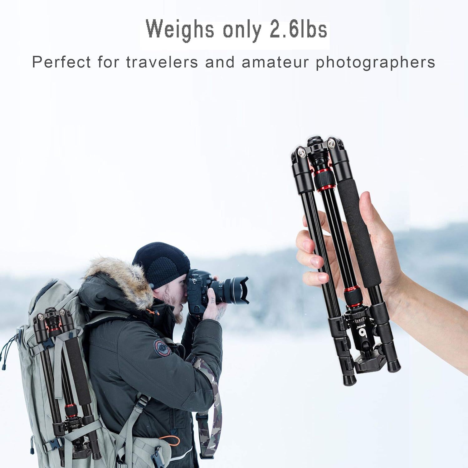 B690A Camera Tripod for Travel,Lightweight Aluminum Portable DSLR Tripod with 360 Degree Ball Head and Carry Bag, Camera Stand for Ring Light & Canon Nikon Sony DSLR