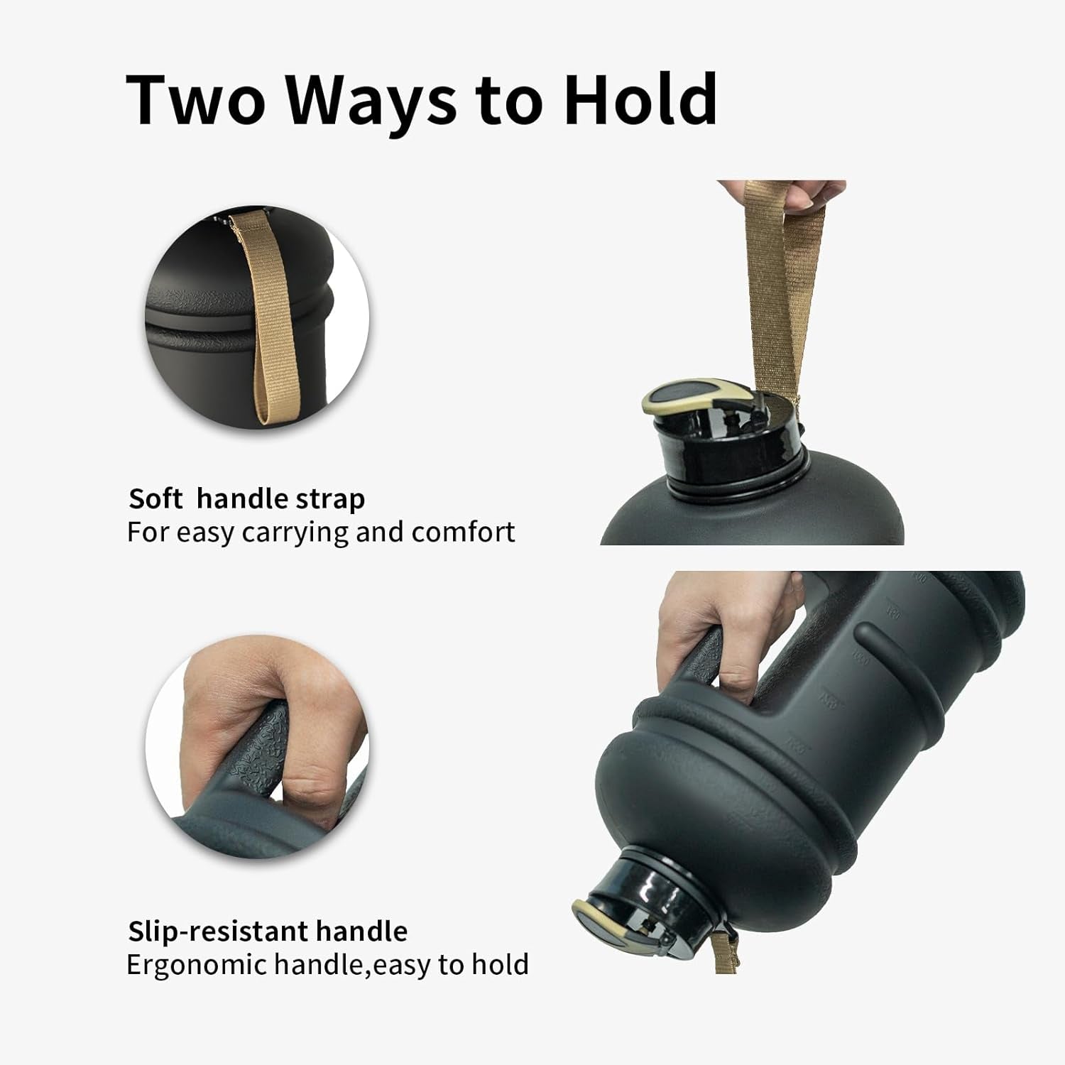 2 Liter Water Bottles - Half Gallon Water Bottle BPA Free - Ideal for Gym, Big Water Jug, Reusable Sports Bottle with Measurements Marked Drink Container (2.2L 74Oz Matte Black Water Jugs) | Half Gallon, Water Bottle, BPA Free, Ideal for Gym, Big Water Jug