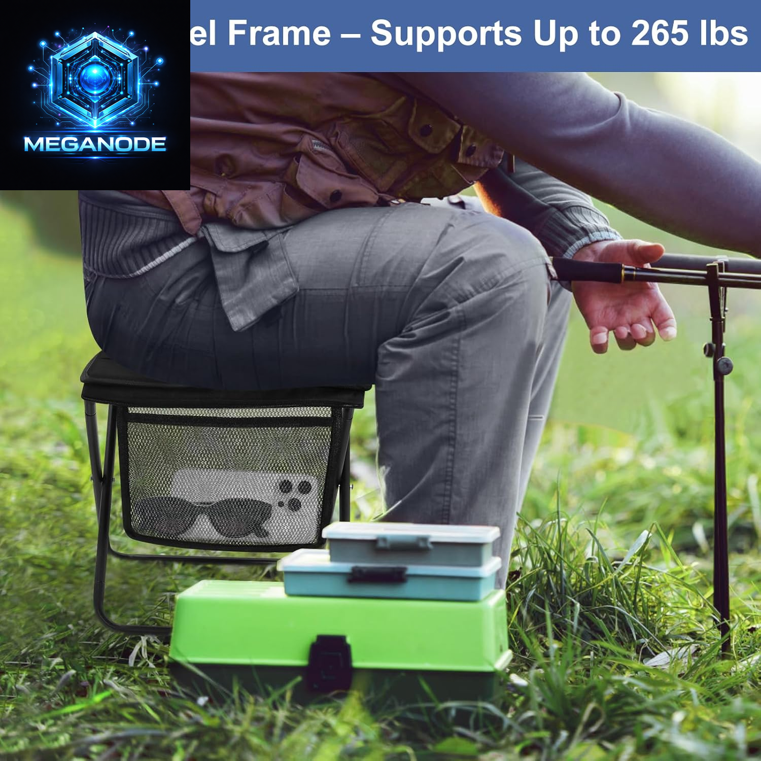 Portable Folding Camp Stool with Side Pocket, Lightweight Foldable Camping Stool for Adults, Backpacking Travel Fishing Stool Mini Chair, Compact Folding Seat with Storage Bag