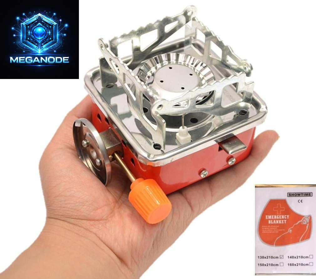Portable Camping Stove, Ultralight Backpacking Stove with Piezo Ignition, Foldable Windproof 1-Burner Gas Stove, Adjustable Flame for Outdoor Hiking & Survival, 5 Pcs