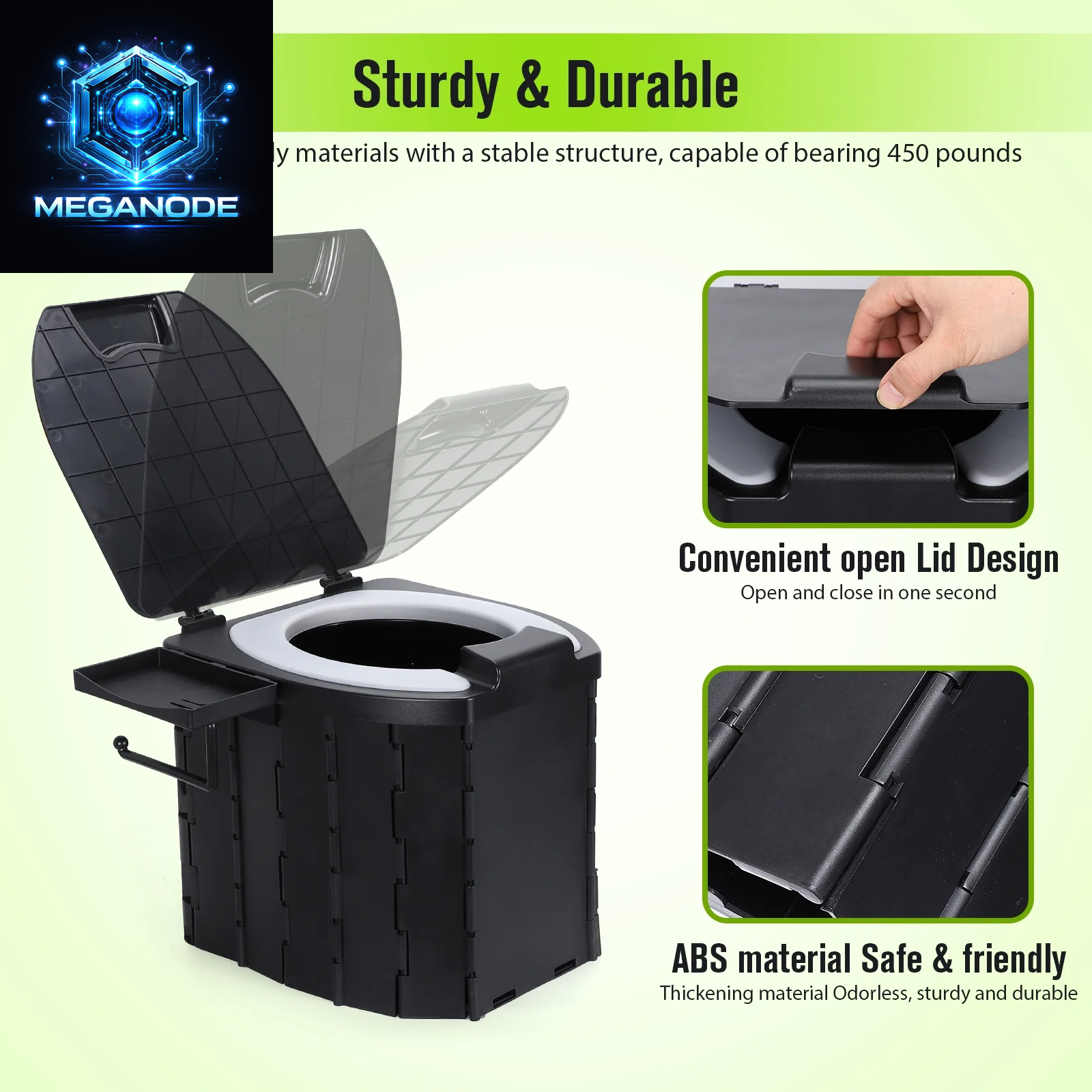 Portable Camping Toilet, Folding Outdoor Toilet with PU Cushion, Waterproof Bag & 30 Trash Bags, Perfect for Camping, Hiking, Rvs, Trucks & Beach,Black