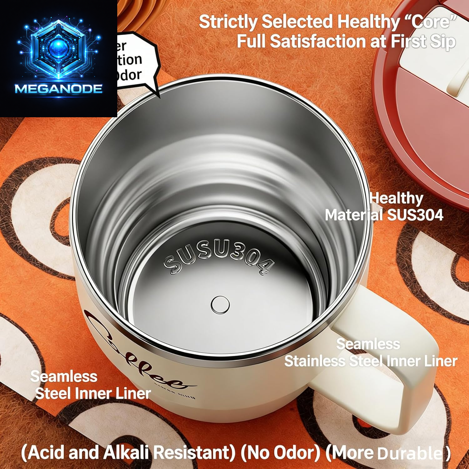 Stainless Steel Coffee Mug with Lid Handle 