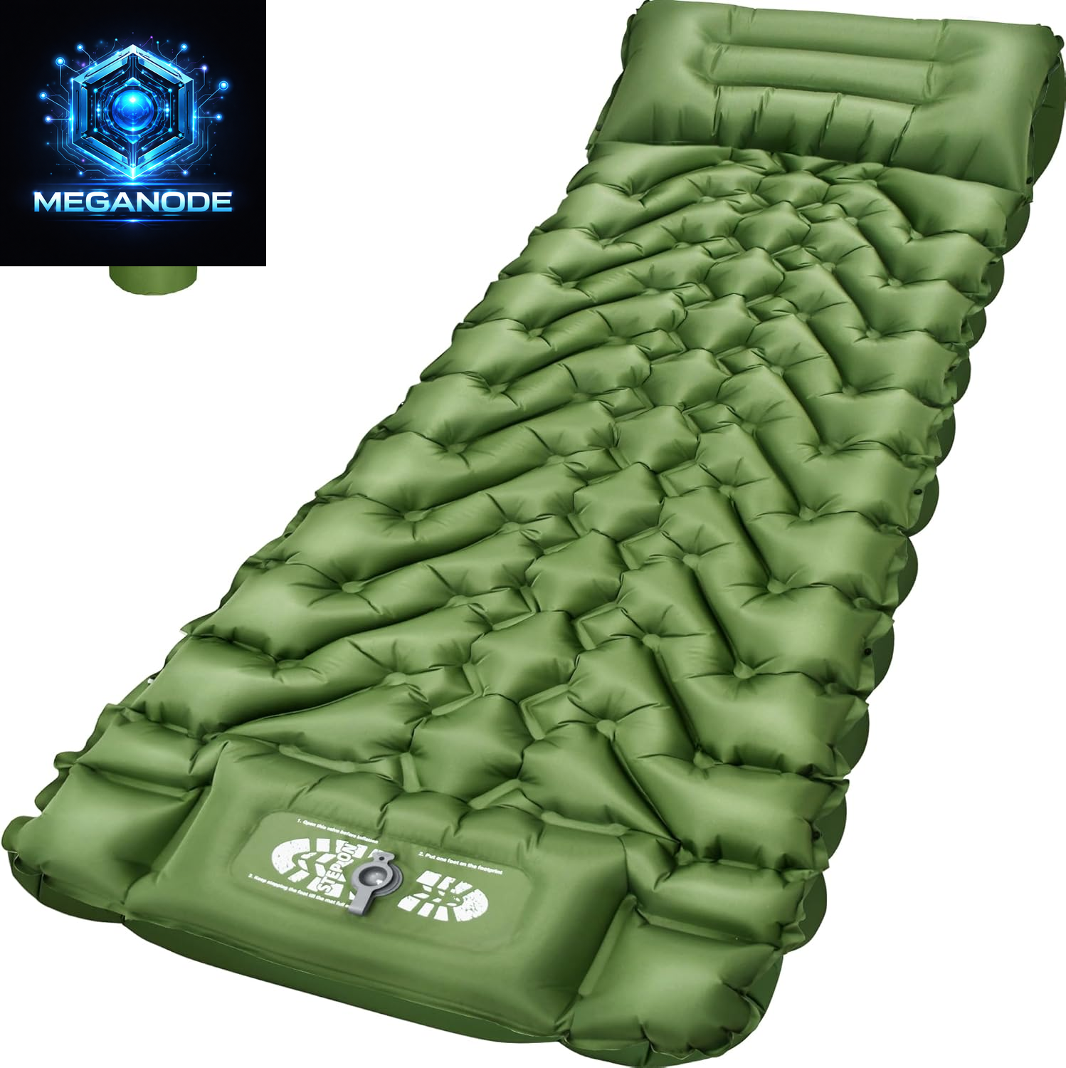 Compact 4-Inch Inflatable Sleeping Pad with Pillow & Foot Pump for Backpacking, Tents, and Road Trips