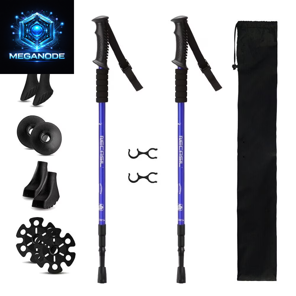Pair 2 Trekking Walking Hiking Sticks Poles Quick Lock Adjustable Alpenstock 25.5" to 64.9" for All Heights, Durable & Lightweight Aluminum, Black