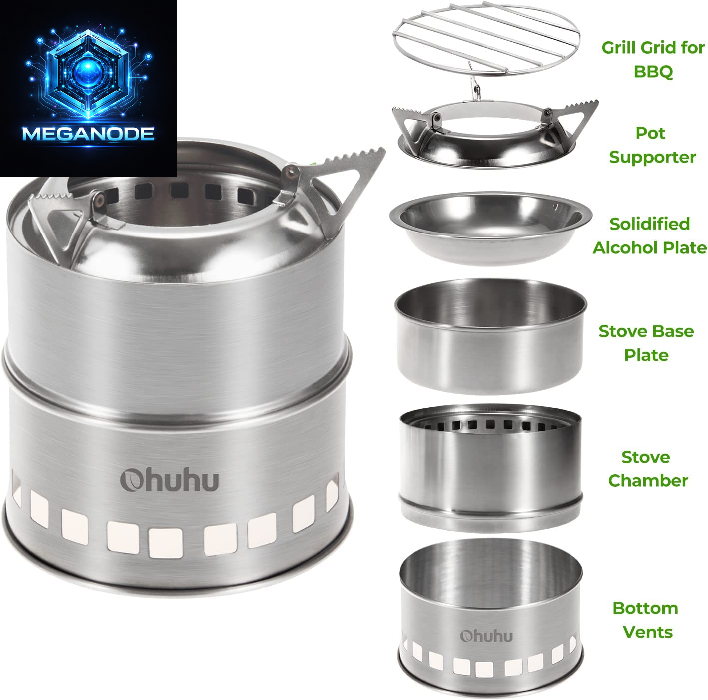 Camping Stove,  Camp Stove Wood Burning Stove Stainless Steel Stoves Mini Portable Stove for Camping Picnic BBQ Backpacking Hiking Survival Emergency Cooking Outdoor with Grill Grid Carry Bag