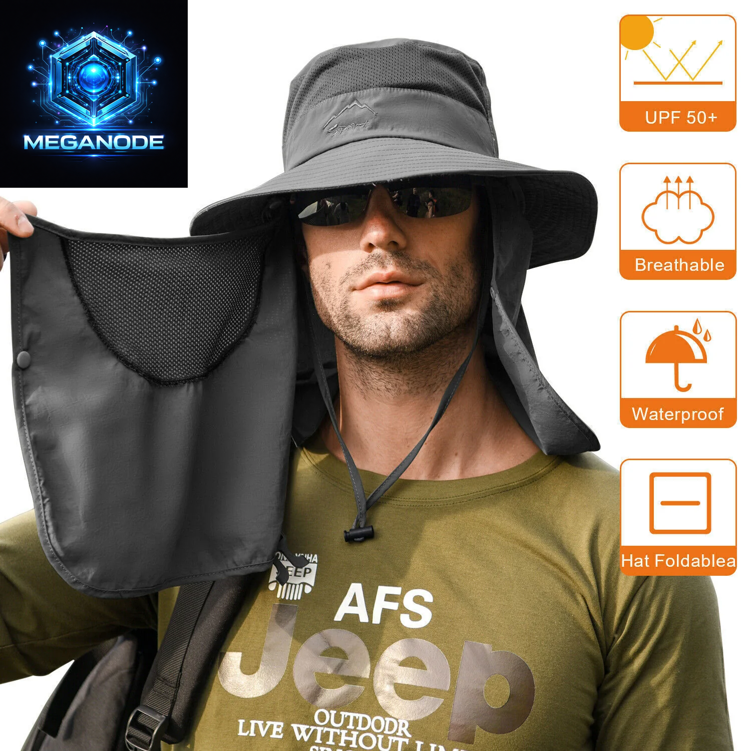 Wide Brim Sun Hat UV Protection Bucket Cap for Hiking Camping Fishing Safari Men