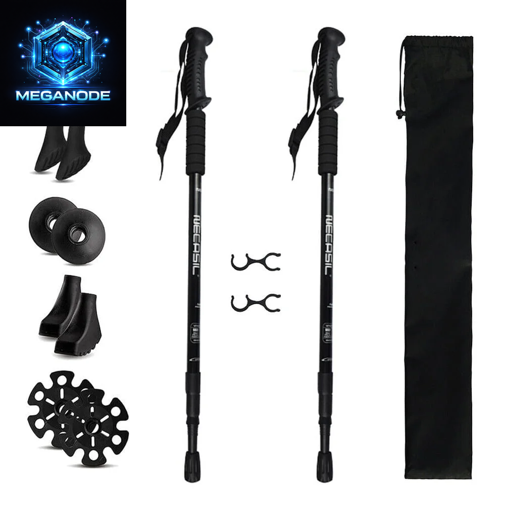 Pair 2 Trekking Walking Hiking Sticks Poles Quick Lock Adjustable Alpenstock 25.5" to 64.9" for All Heights, Durable & Lightweight Aluminum, Black