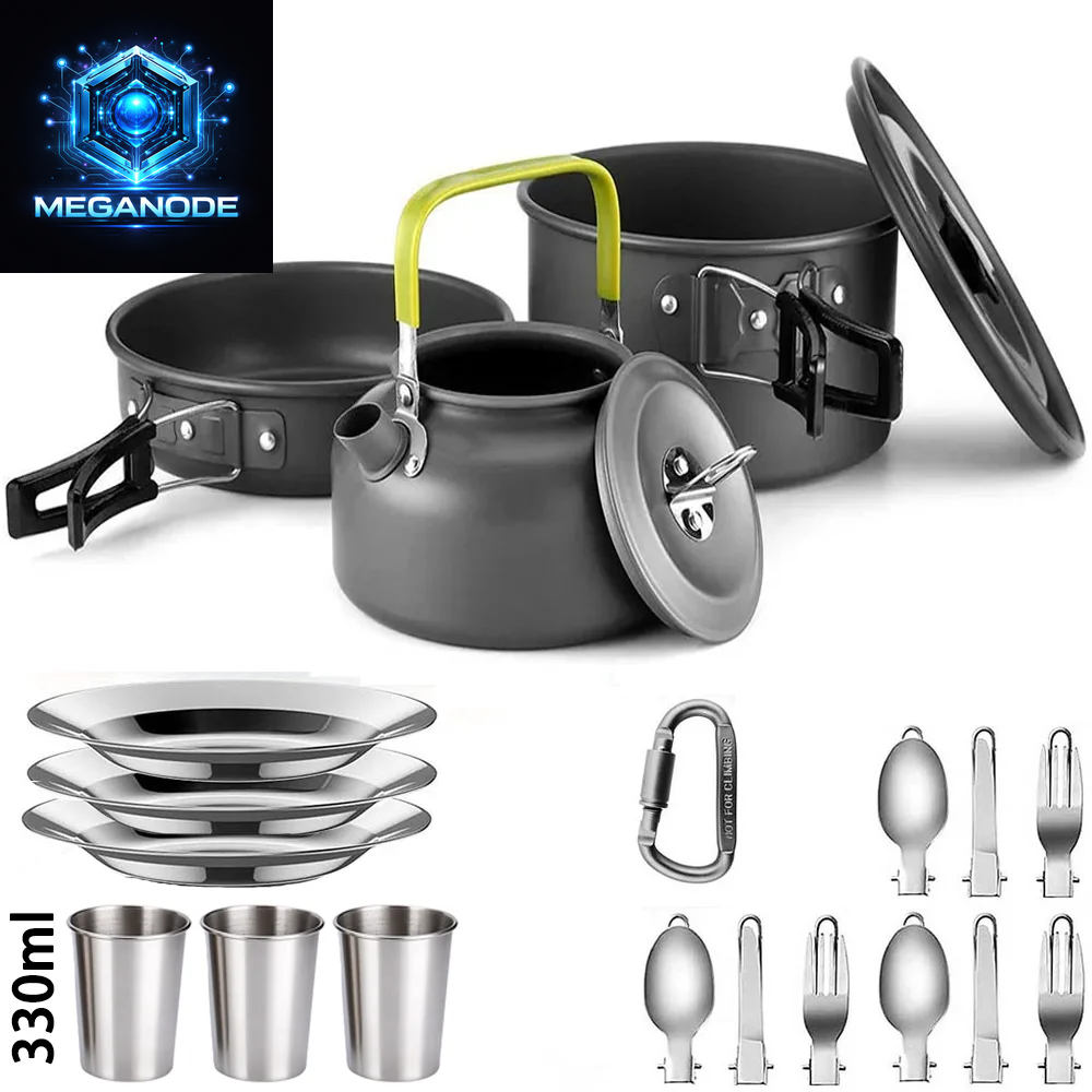 Camping Cooking Set Camping Cookware Travel Tableware Outdoor Picnic Set Teapot for 2-3 Peaple Non-Stick Pots Assorted Sets