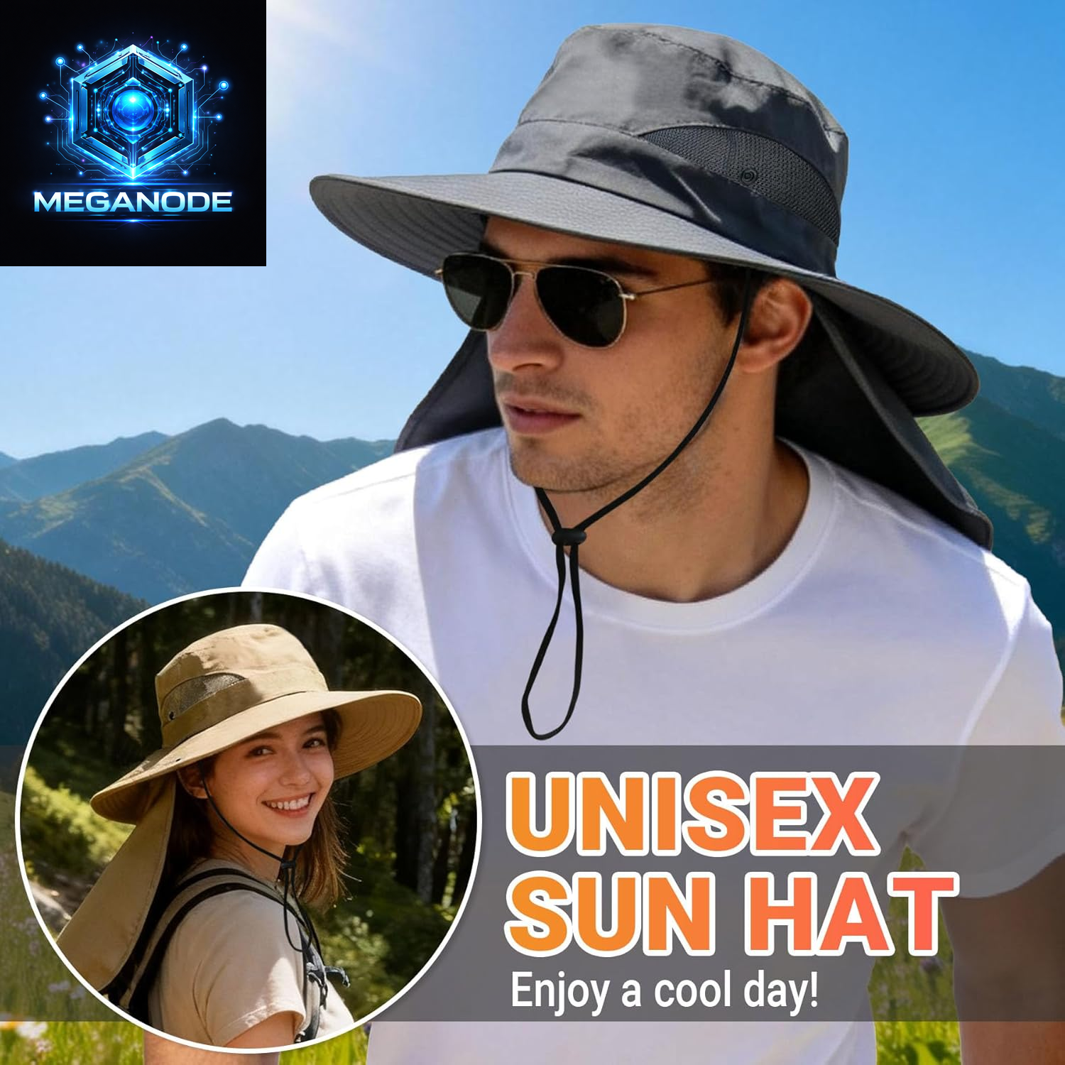 Sun Hats for Men Women with Neck Flap UPF 50+ UV Protection Wide Brim Bucket Hat Safari Hiking Fishing Hats
