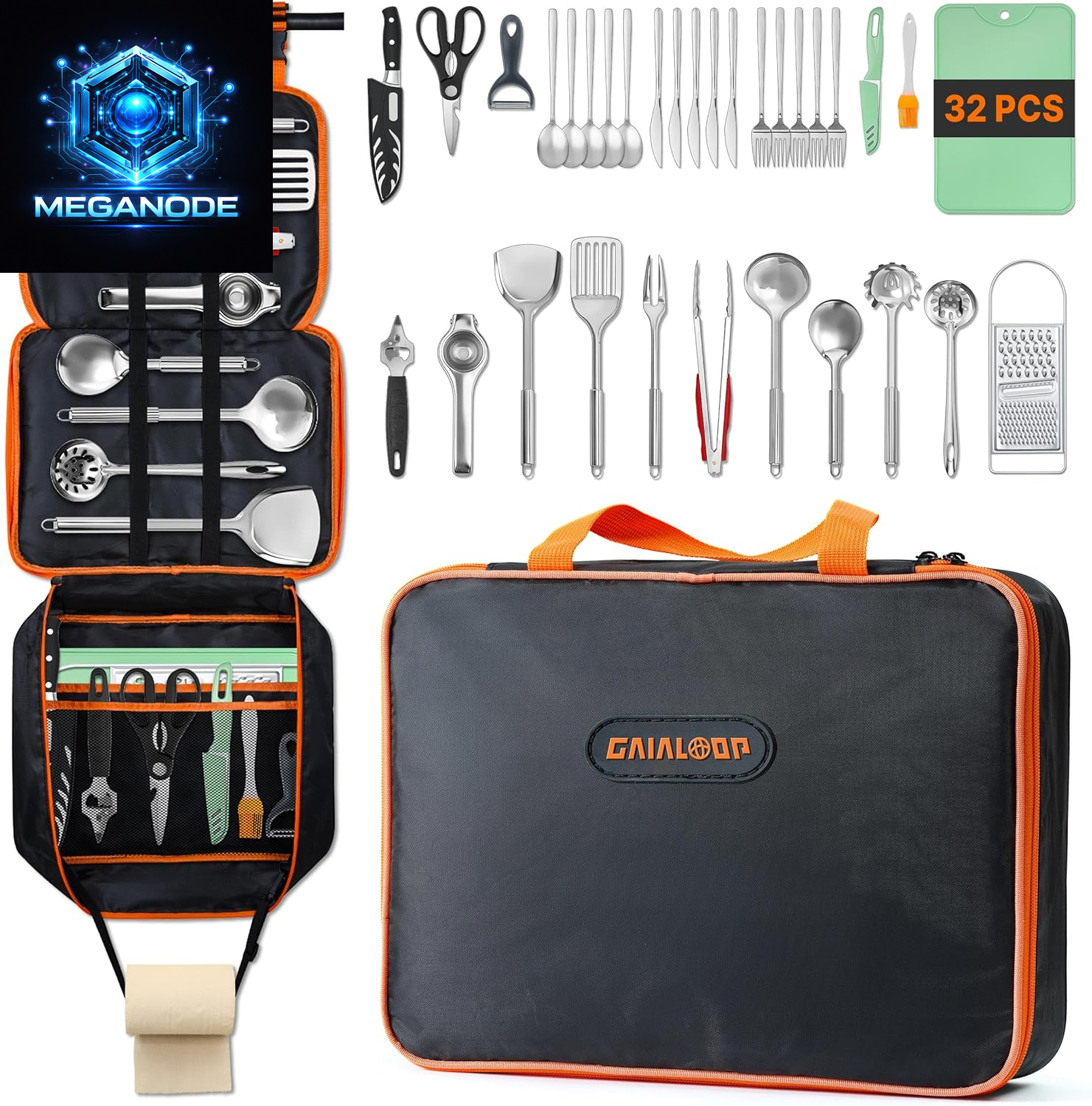 Portable Camping Cooking Utensils Set, Camp Kitchen Set with Organizer Bag, RV Essentials Outdoor Cooking Utensil Kit for Travel, Picnics, Camping, Bbqs, Parties