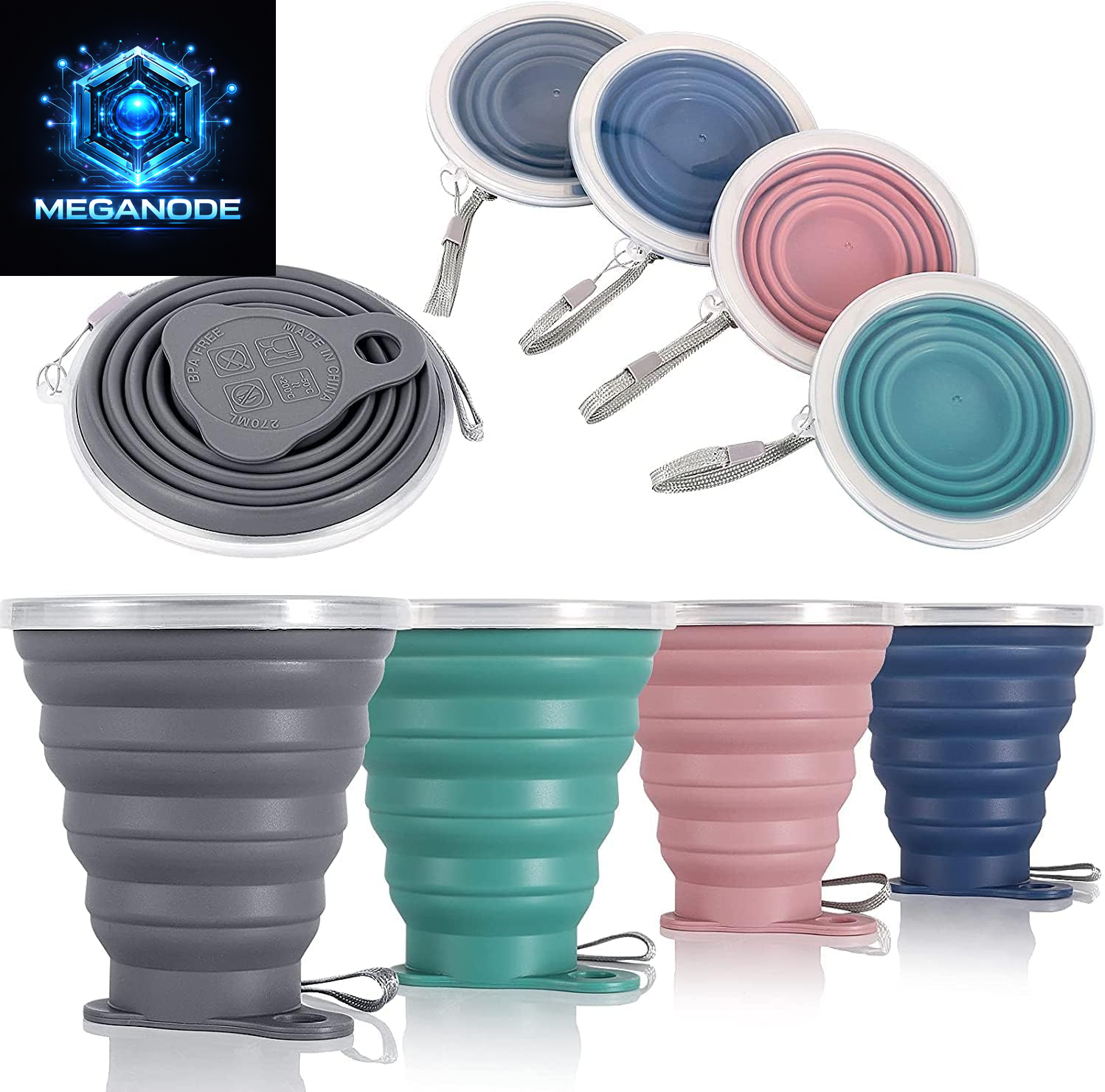 Versatile Silicone Collapsible Travel Cup - Portable Folding Camping Cup with Lids - Expandable and Lightweight Design for On-the-Go Hydration