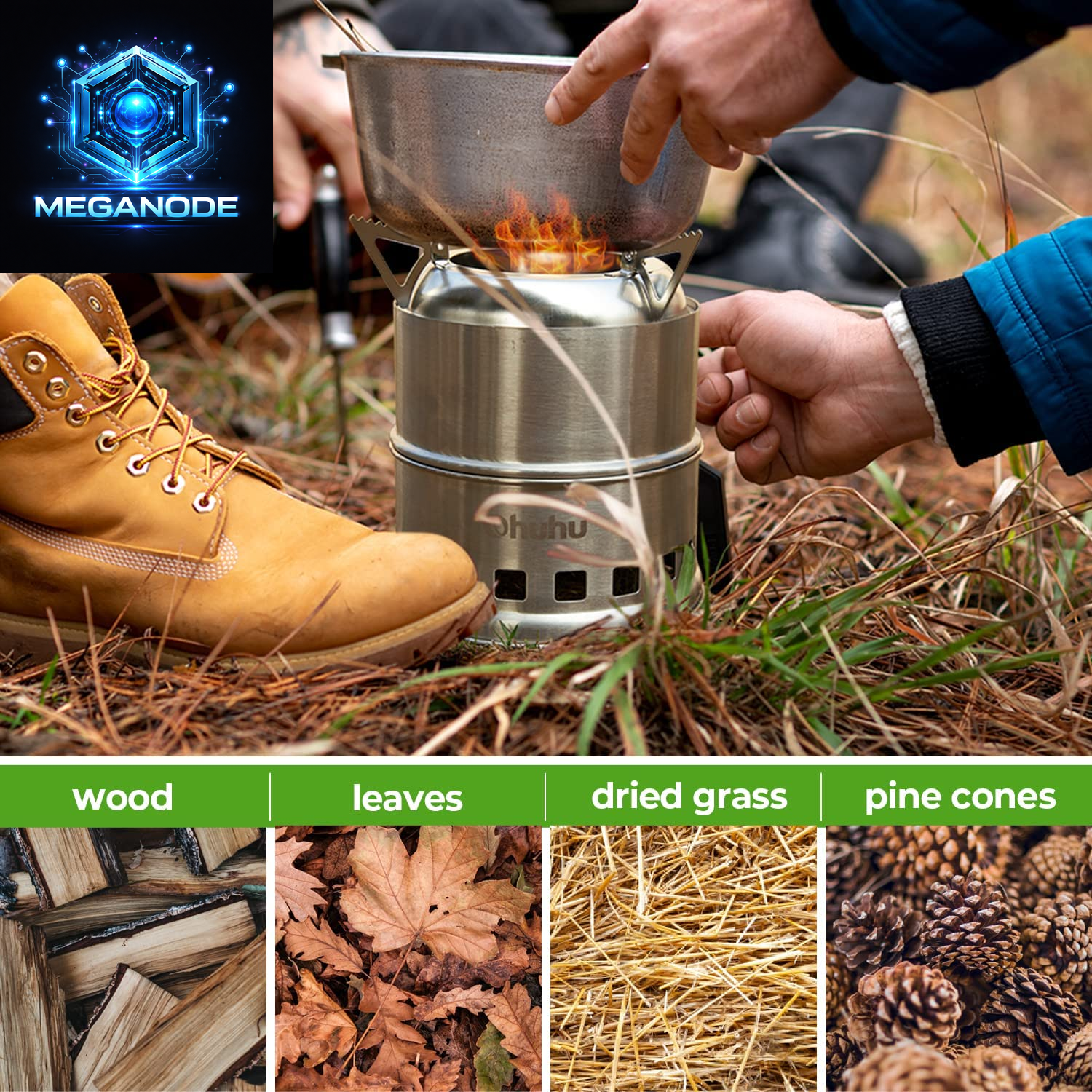 Camping Stove,  Camp Stove Wood Burning Stove Stainless Steel Stoves Mini Portable Stove for Camping Picnic BBQ Backpacking Hiking Survival Emergency Cooking Outdoor with Grill Grid Carry Bag