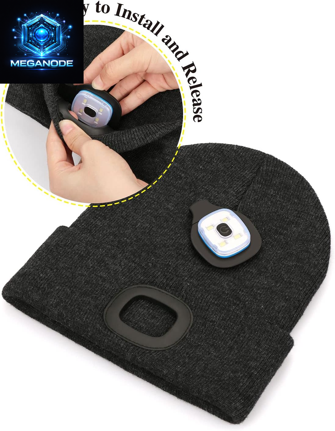 Unisex Hat with Light, USB Rechargeable Hands Free Headlamp LED Beanie