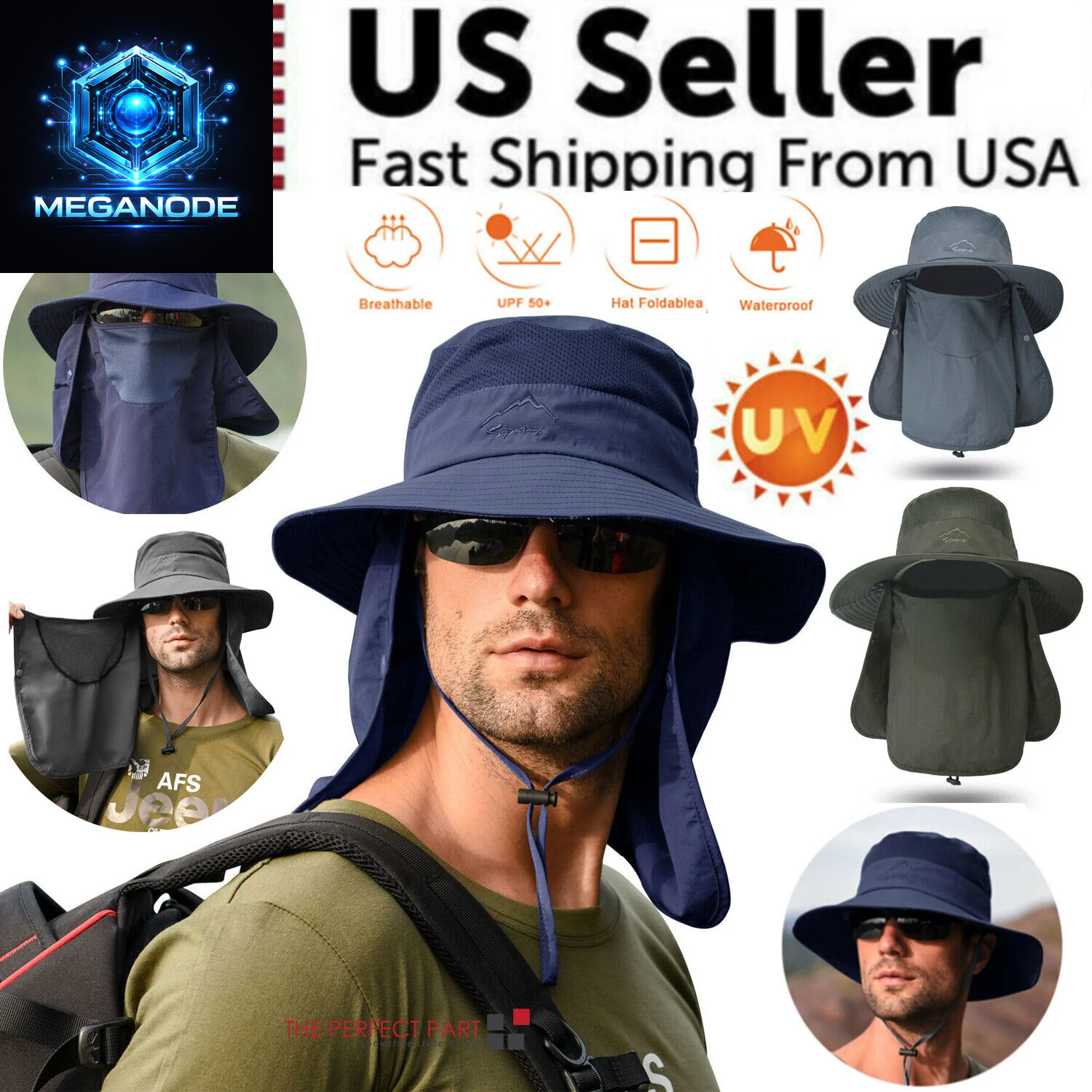 Wide Brim Sun Hat UV Protection Bucket Cap for Hiking Camping Fishing Safari Men