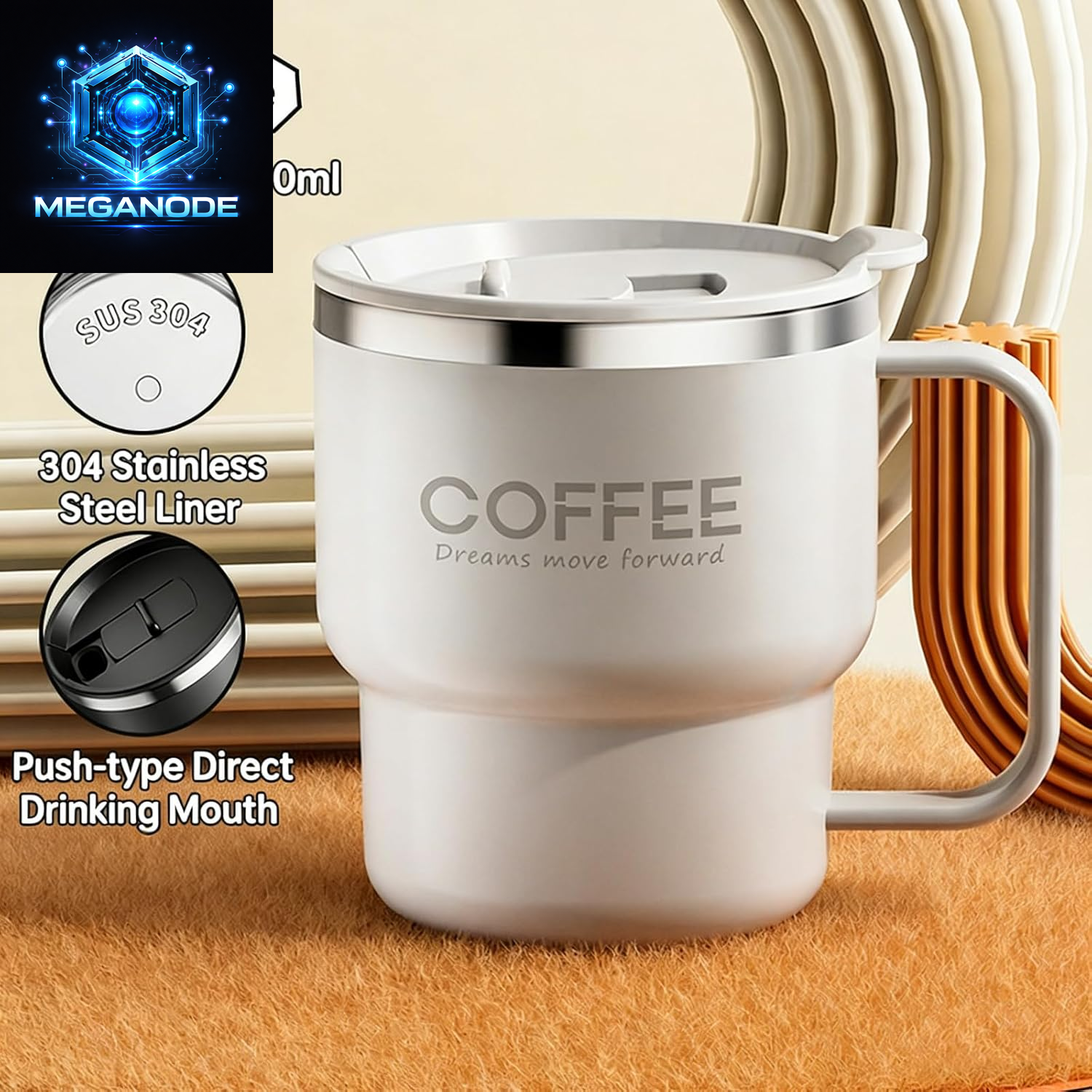Stainless Steel Coffee Mug with Lid Handle 