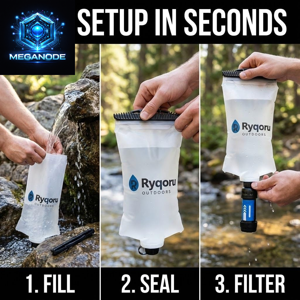 2L Collapsible Water Bladder – Ultralight TPU Hydration Canteen, 28mm Thread Compatible with Sawyer Squeeze & Mini, BPA-Free Leak-Proof Filter Bag for Hiking, Camping & Backpacking