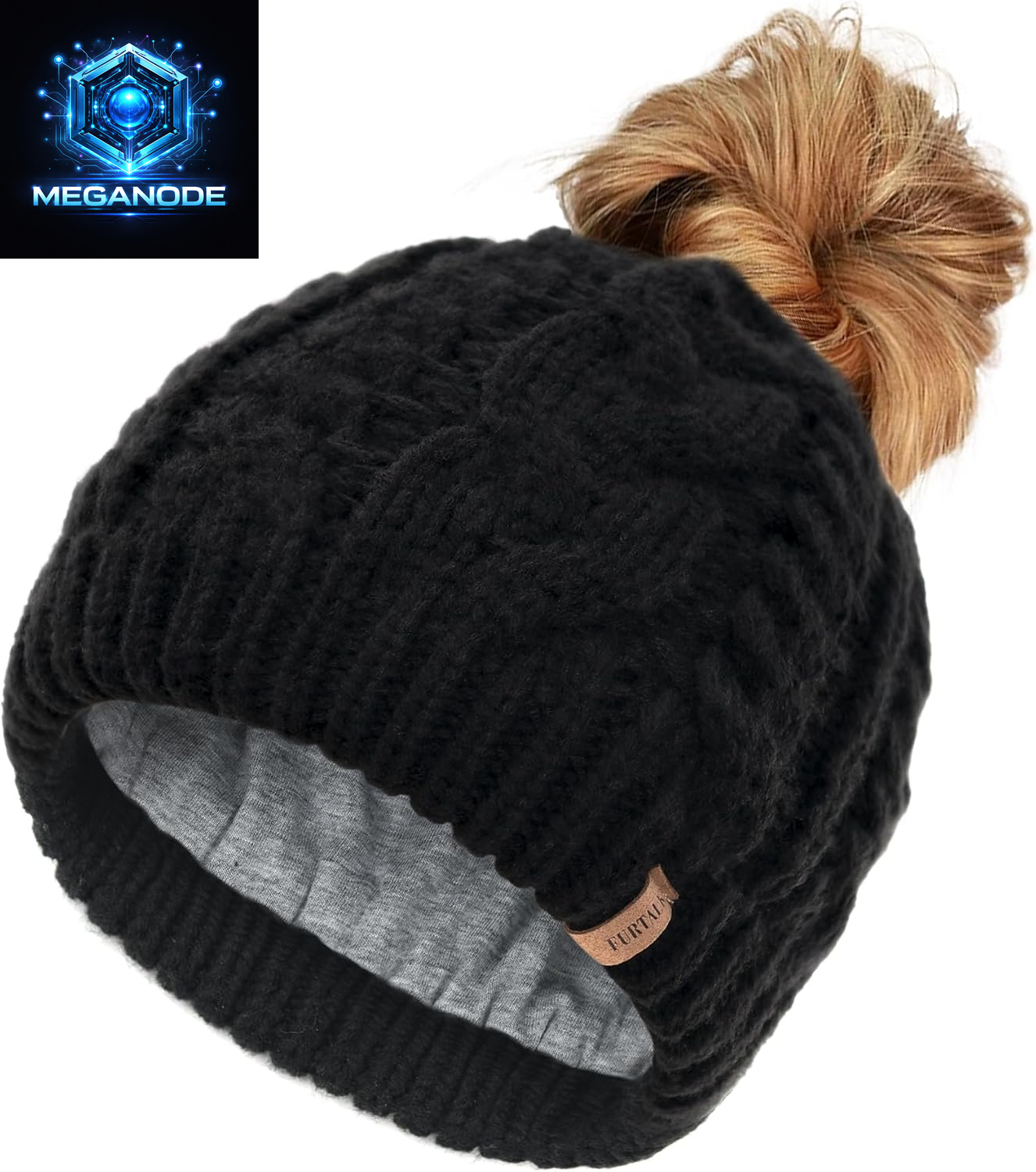 Ponytail Beanies with Tail Hole Warm Lined Knit Skull Beanie 