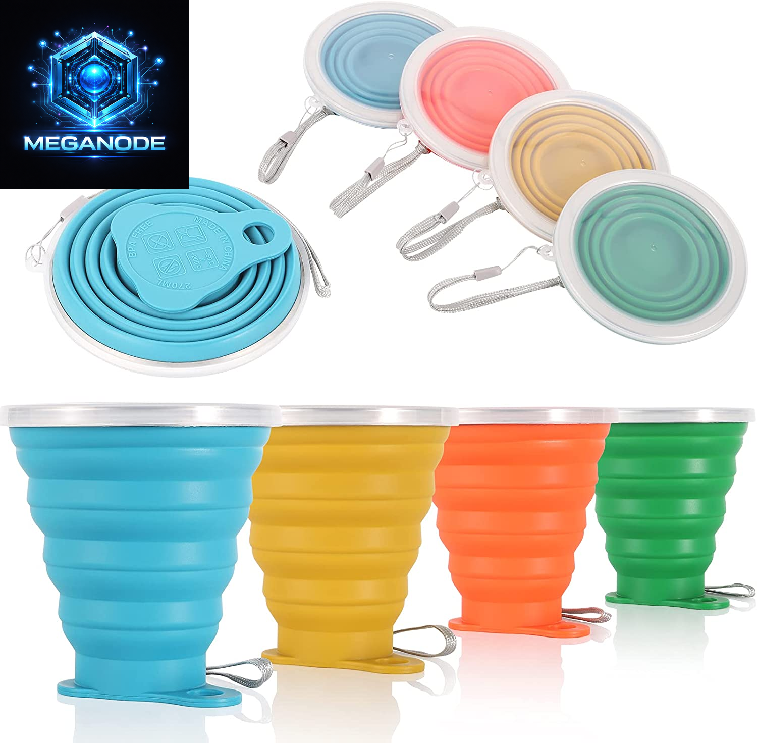 Versatile Silicone Collapsible Travel Cup - Portable Folding Camping Cup with Lids - Expandable and Lightweight Design for On-the-Go Hydration