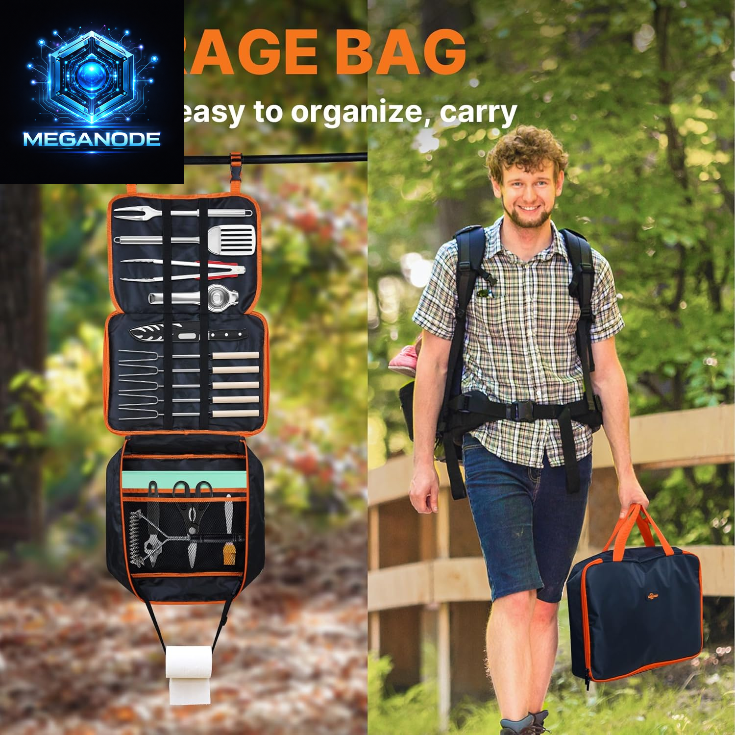 Portable Camping Cooking Utensils Set, Camp Kitchen Set with Organizer Bag, RV Essentials Outdoor Cooking Utensil Kit for Travel, Picnics, Camping, Bbqs, Parties