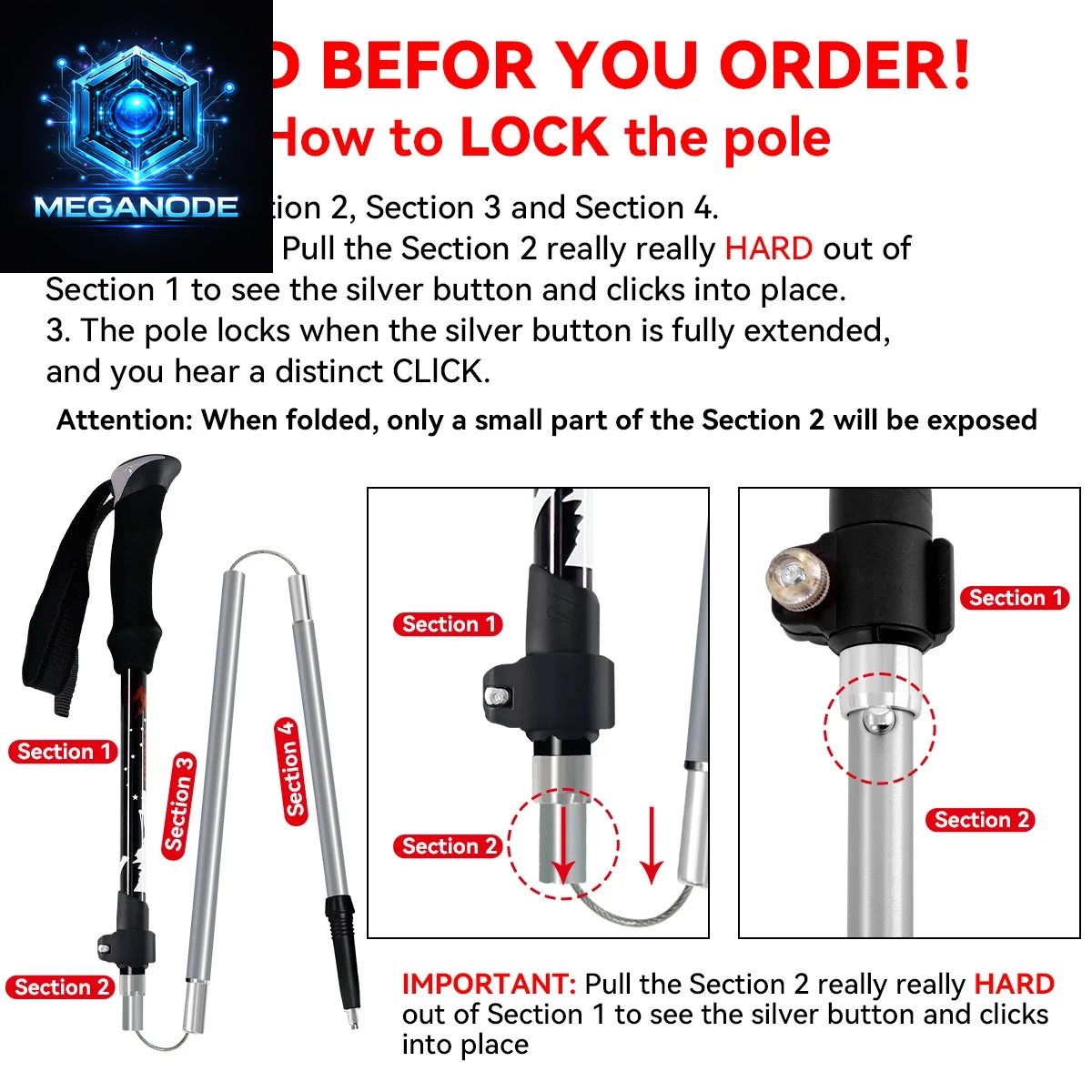 Collapsible Trekking Poles for Hiking - 2 Pack Collapsible Aluminum Walking Stick