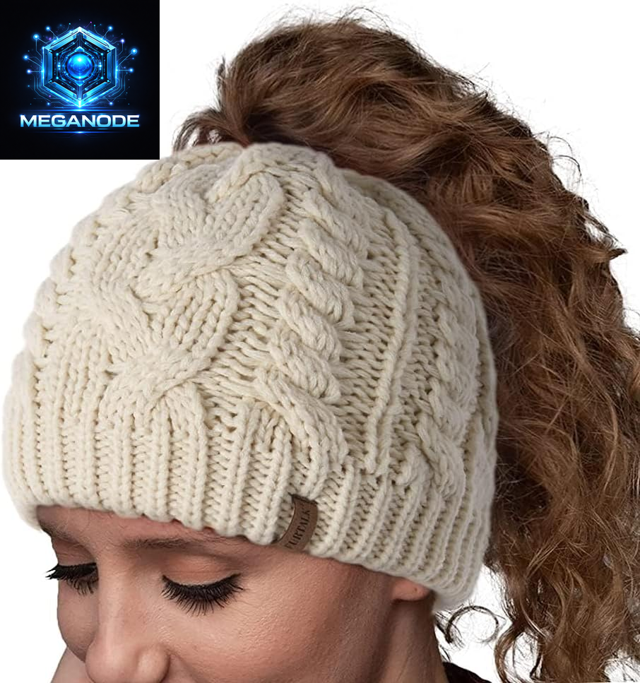 Ponytail Beanies with Tail Hole Warm Lined Knit Skull Beanie 