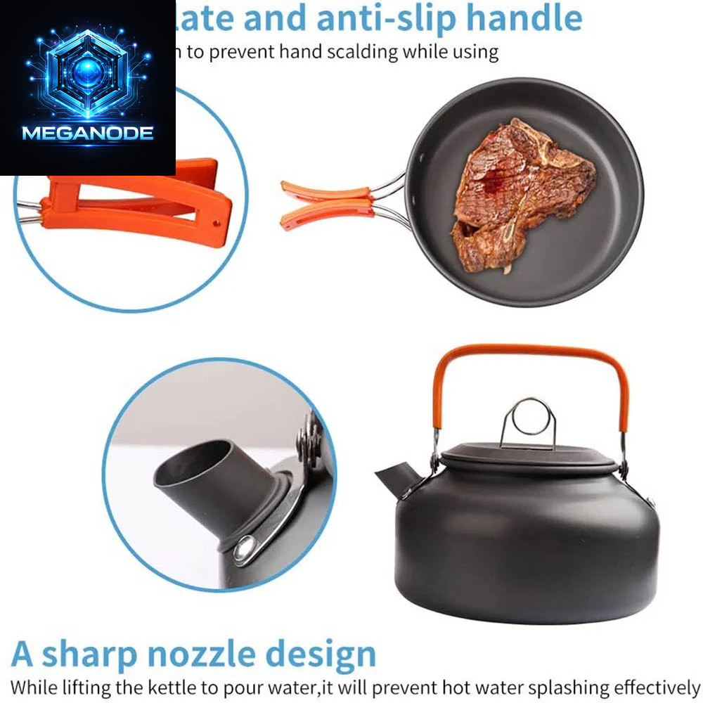 Camping Cooking Set Camping Cookware Travel Tableware Outdoor Picnic Set Teapot for 2-3 Peaple Non-Stick Pots Assorted Sets