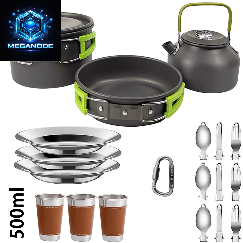 Camping Cooking Set Camping Cookware Travel Tableware Outdoor Picnic Set Teapot for 2-3 Peaple Non-Stick Pots Assorted Sets