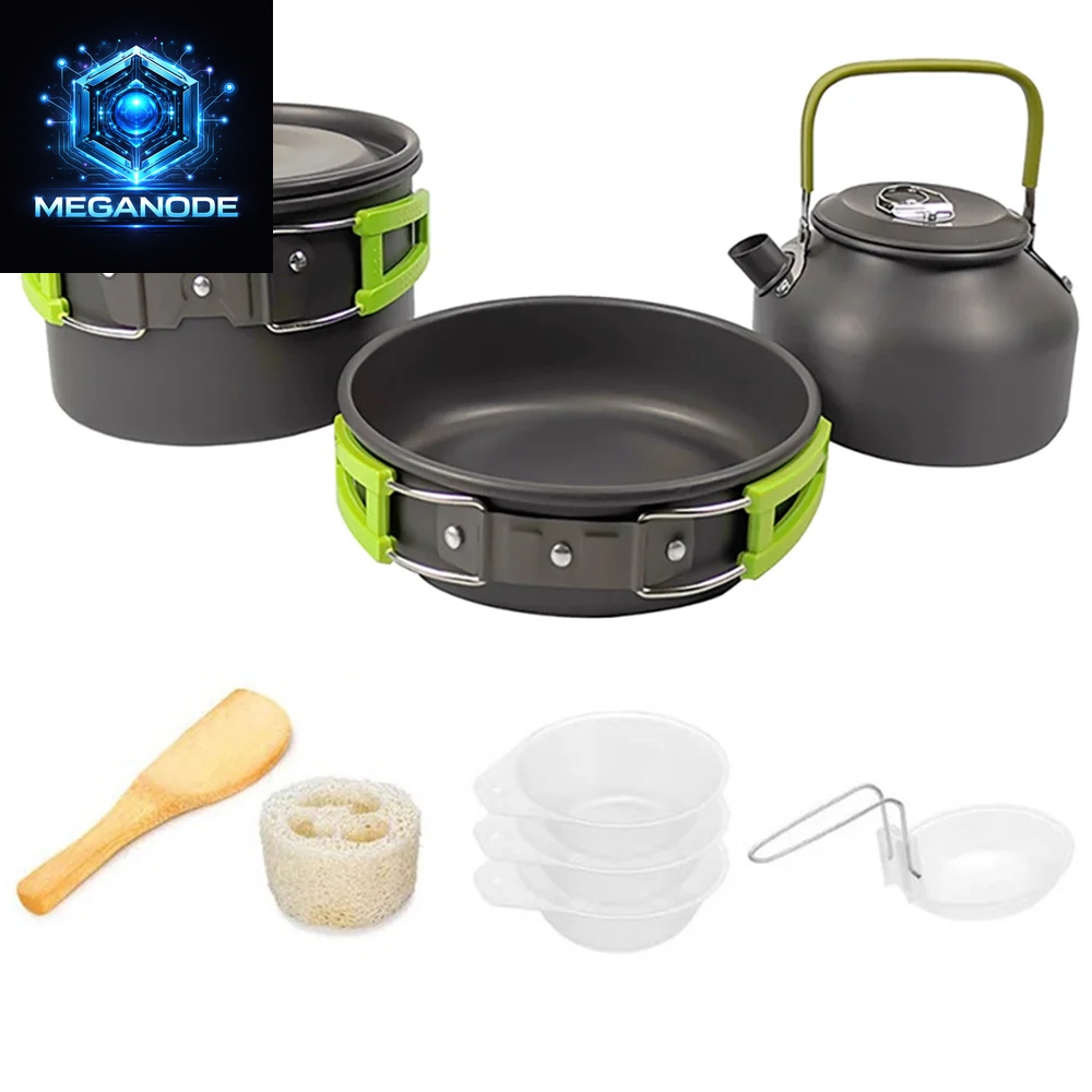 Camping Cooking Set Camping Cookware Travel Tableware Outdoor Picnic Set Teapot for 2-3 Peaple Non-Stick Pots Assorted Sets