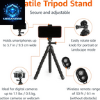 Portable and Flexible Tripod with Wireless Remote and Smartphone Clamp, 10-Inch, Black