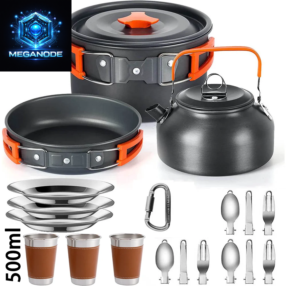 Camping Cooking Set Camping Cookware Travel Tableware Outdoor Picnic Set Teapot for 2-3 Peaple Non-Stick Pots Assorted Sets