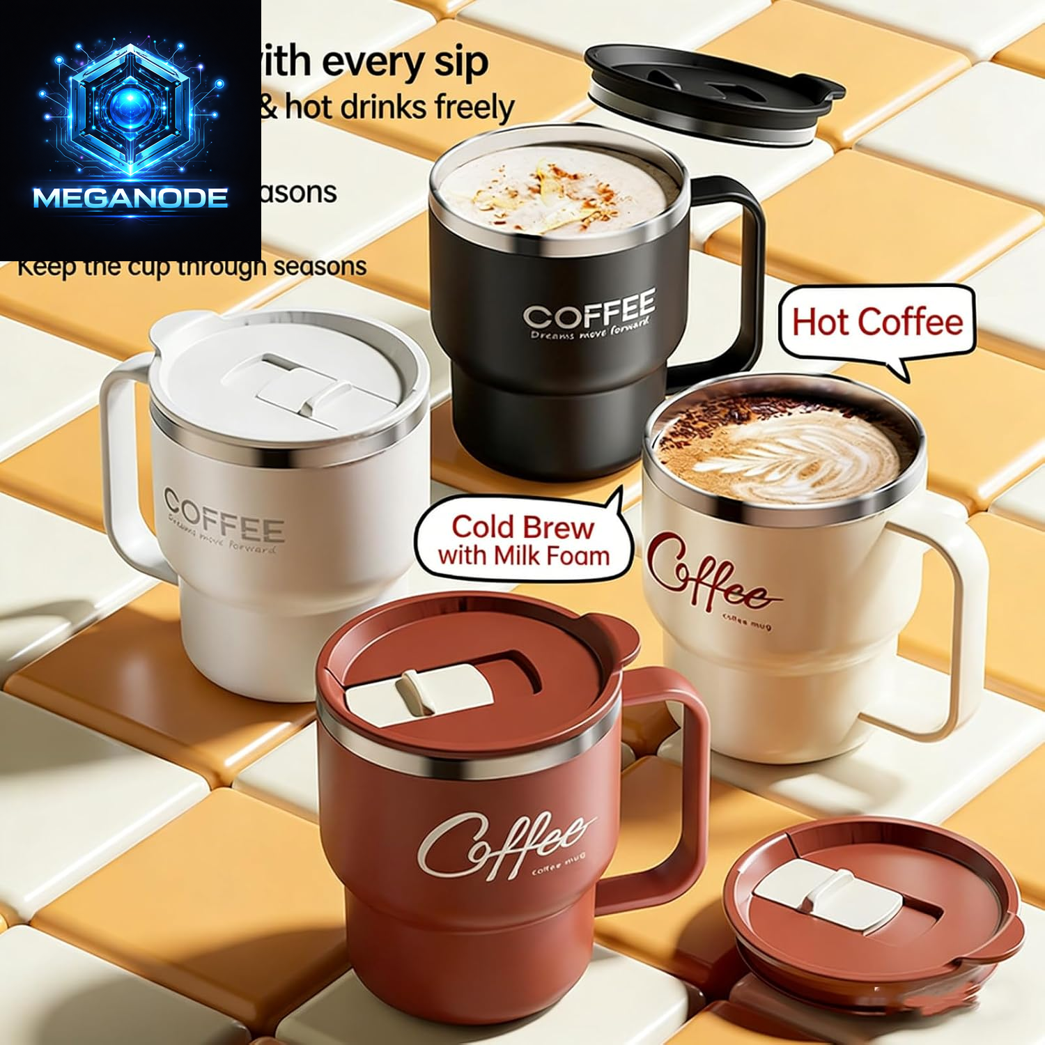 Stainless Steel Coffee Mug with Lid Handle 