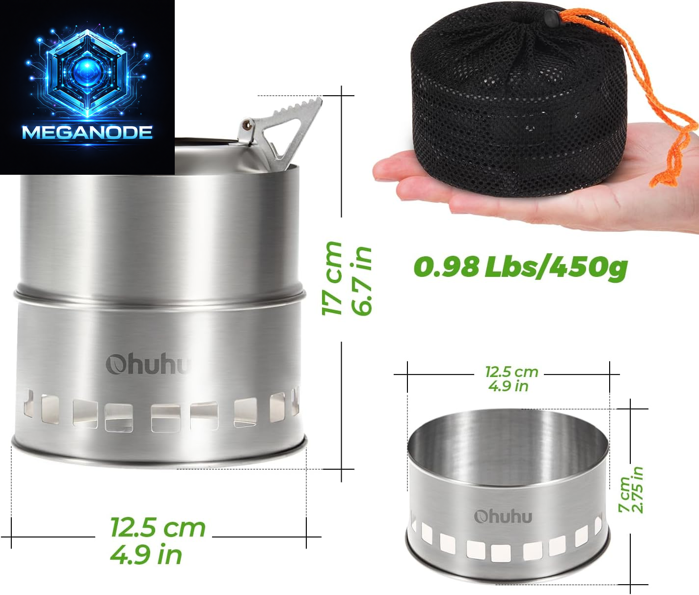 Camping Stove,  Camp Stove Wood Burning Stove Stainless Steel Stoves Mini Portable Stove for Camping Picnic BBQ Backpacking Hiking Survival Emergency Cooking Outdoor with Grill Grid Carry Bag