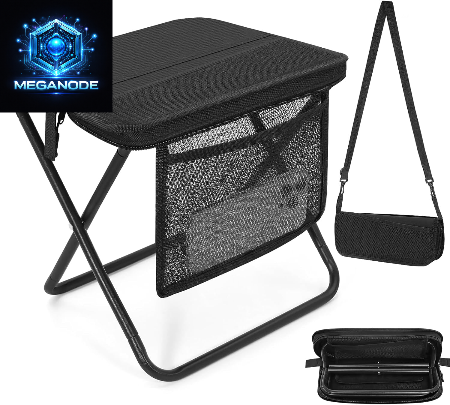 Portable Folding Camp Stool with Side Pocket, Lightweight Foldable Camping Stool for Adults, Backpacking Travel Fishing Stool Mini Chair, Compact Folding Seat with Storage Bag
