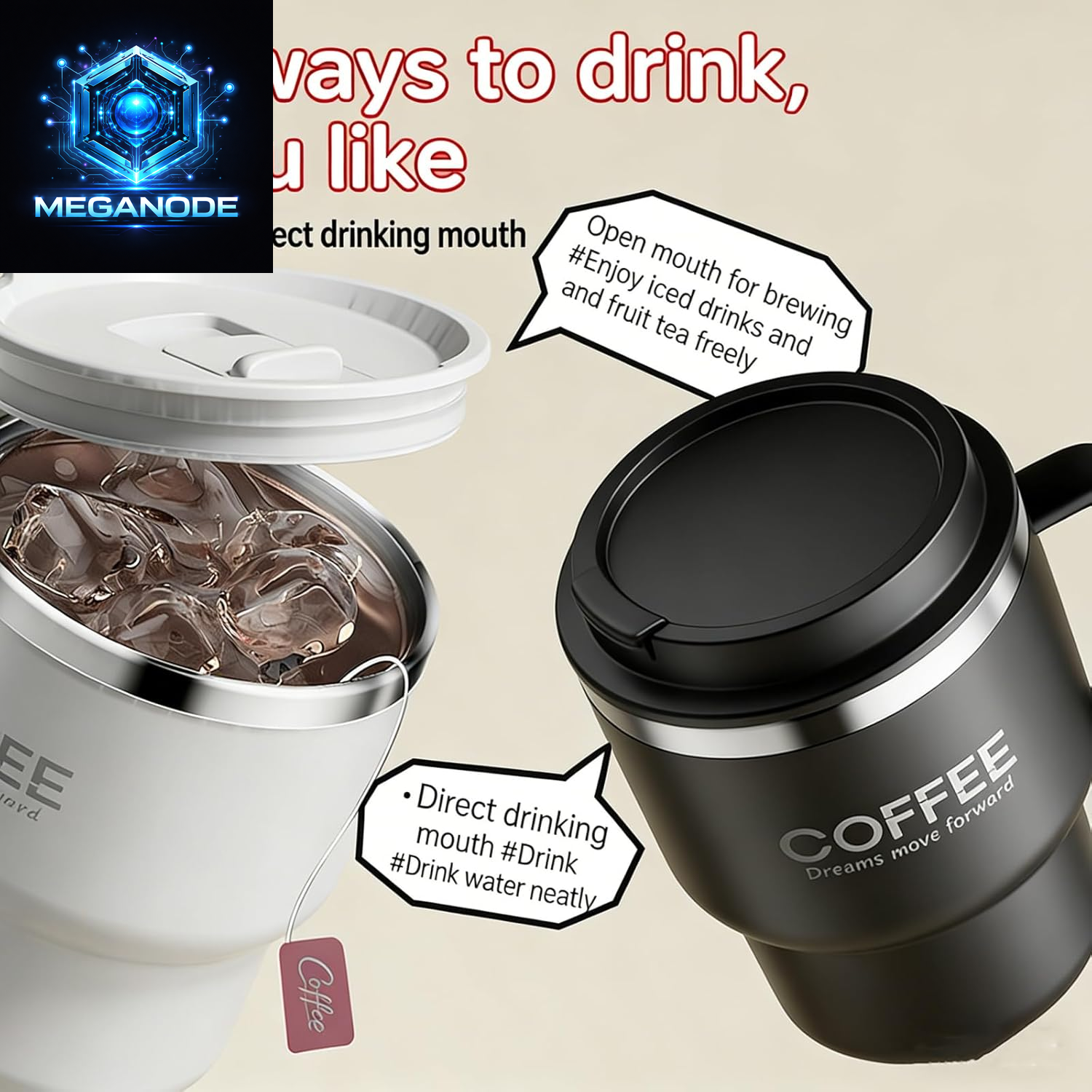 Stainless Steel Coffee Mug with Lid Handle 