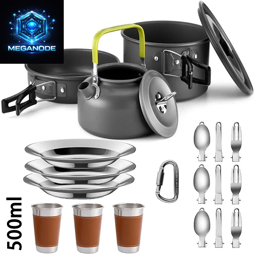 Camping Cooking Set Camping Cookware Travel Tableware Outdoor Picnic Set Teapot for 2-3 Peaple Non-Stick Pots Assorted Sets