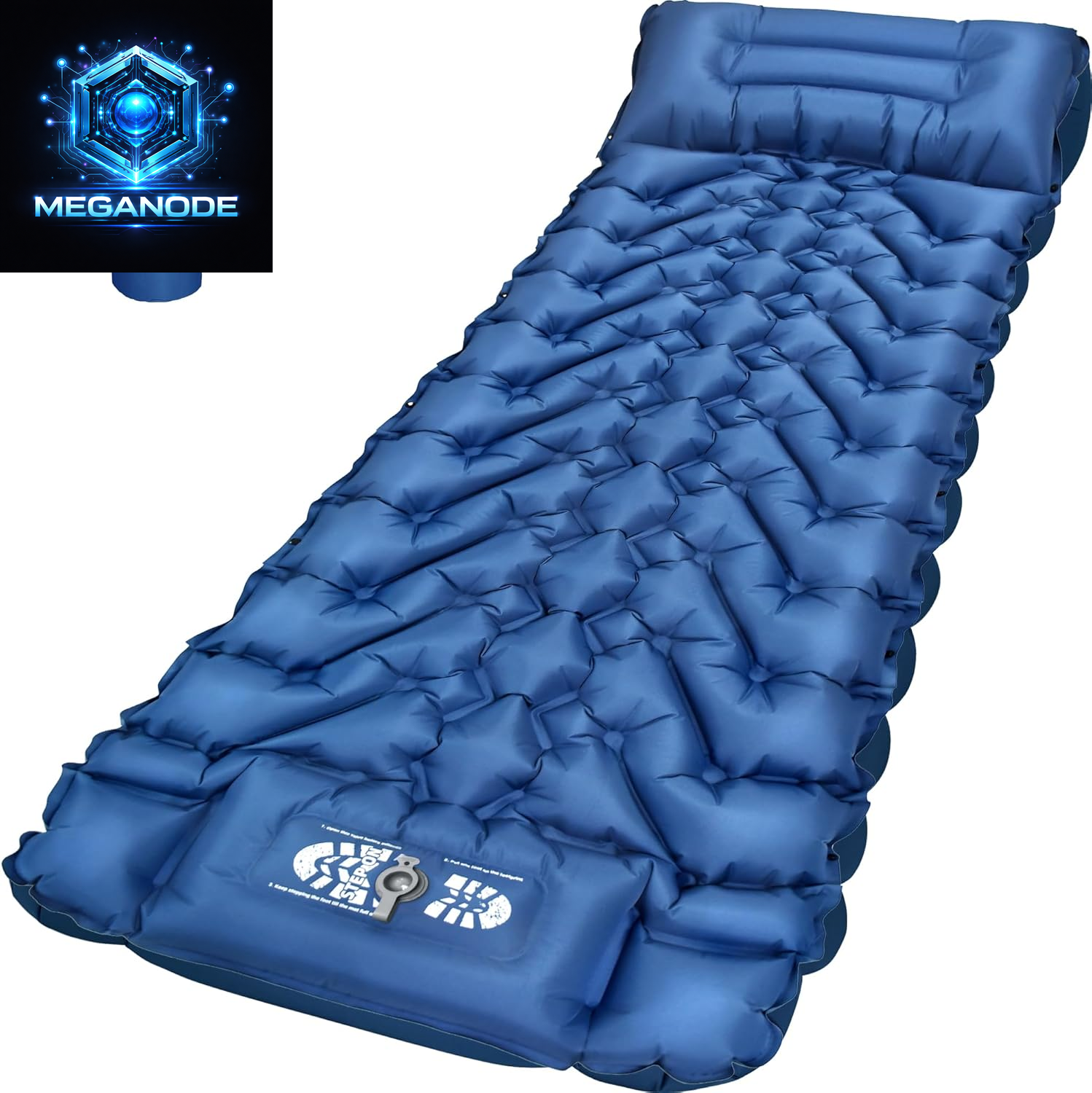 Compact 4-Inch Inflatable Sleeping Pad with Pillow & Foot Pump for Backpacking, Tents, and Road Trips