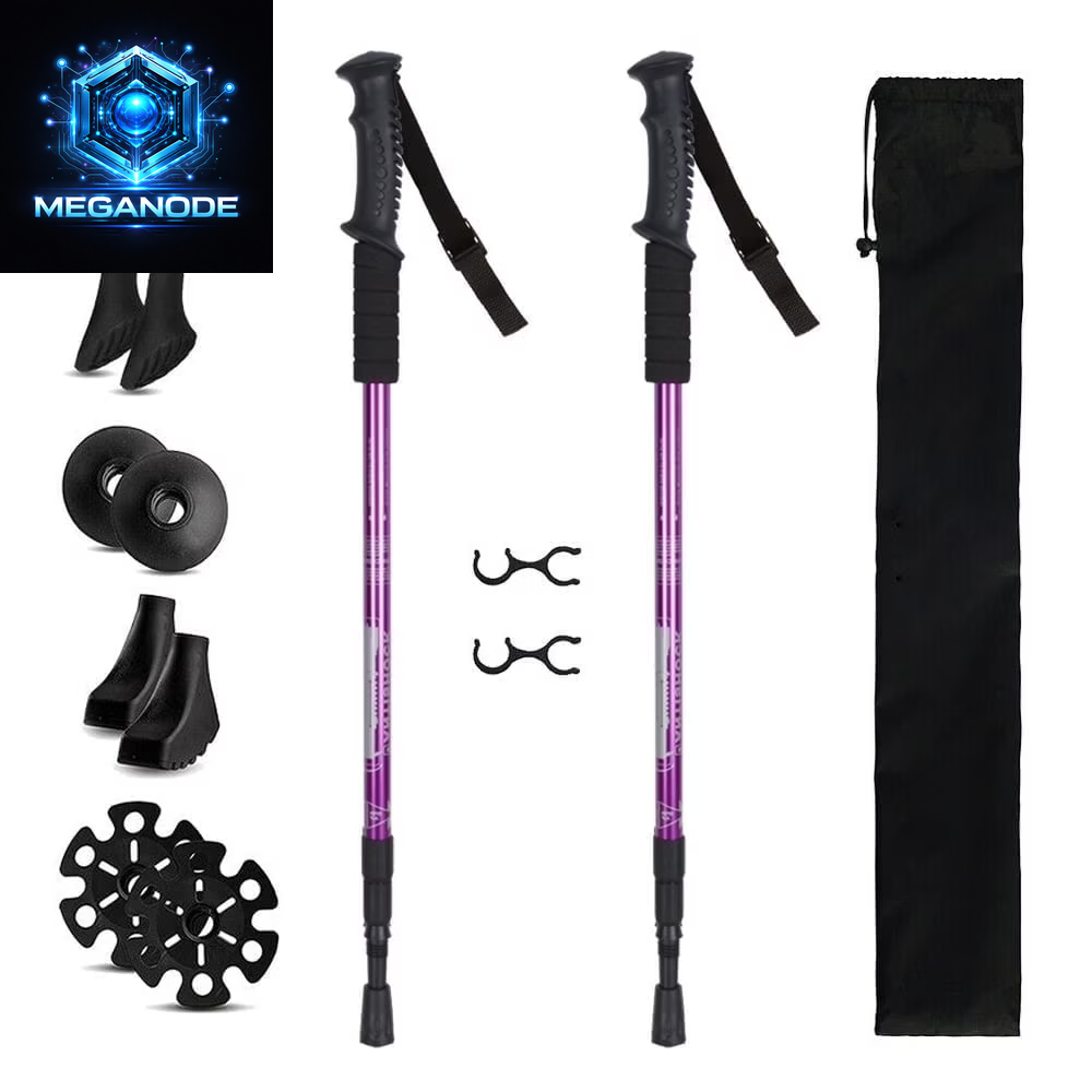 Pair 2 Trekking Walking Hiking Sticks Poles Quick Lock Adjustable Alpenstock 25.5" to 64.9" for All Heights, Durable & Lightweight Aluminum, Black