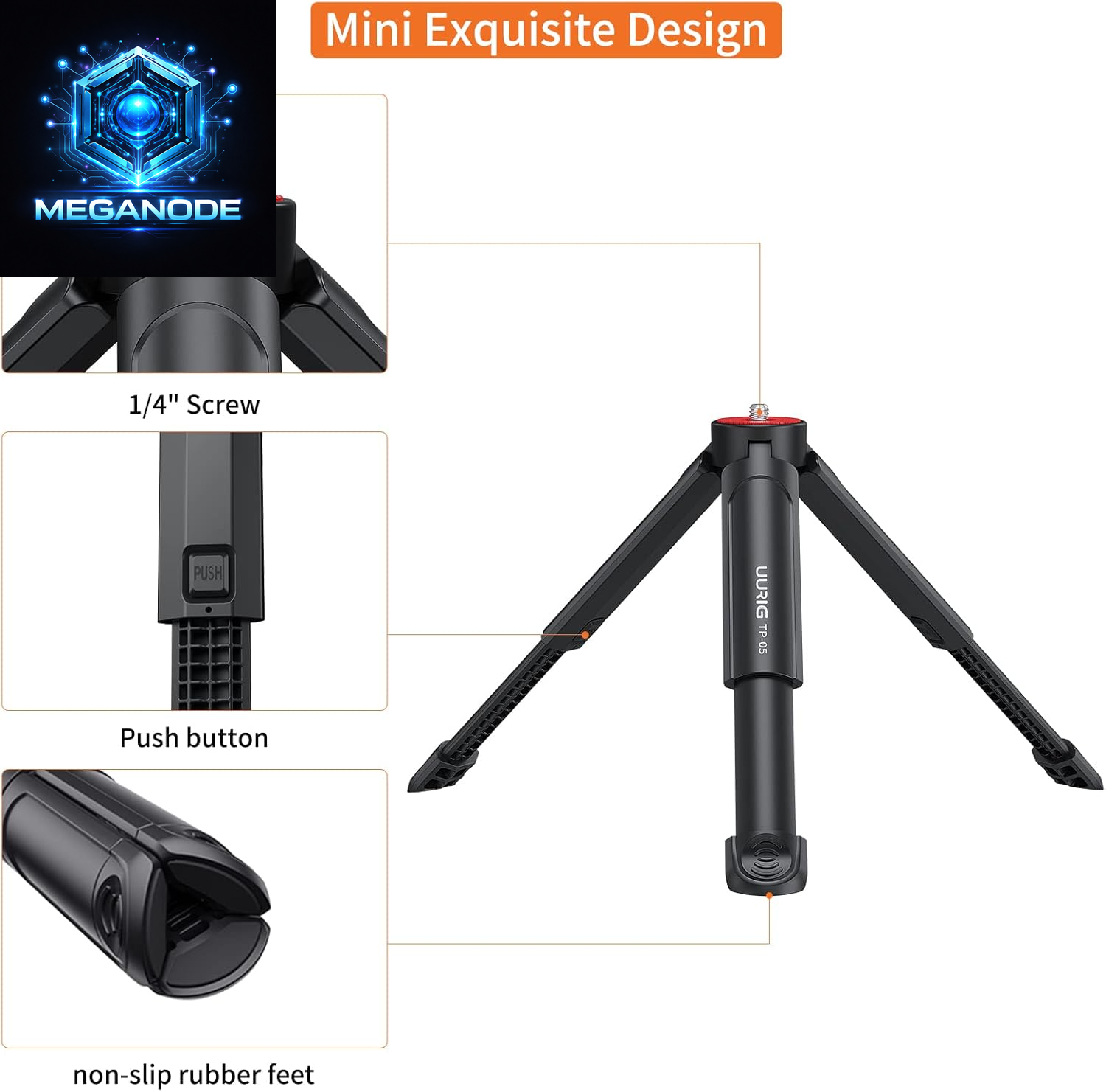 UURIG TP05 Extendable Mini Camera Tripod, Portable Selfie Stick Handle Grip 