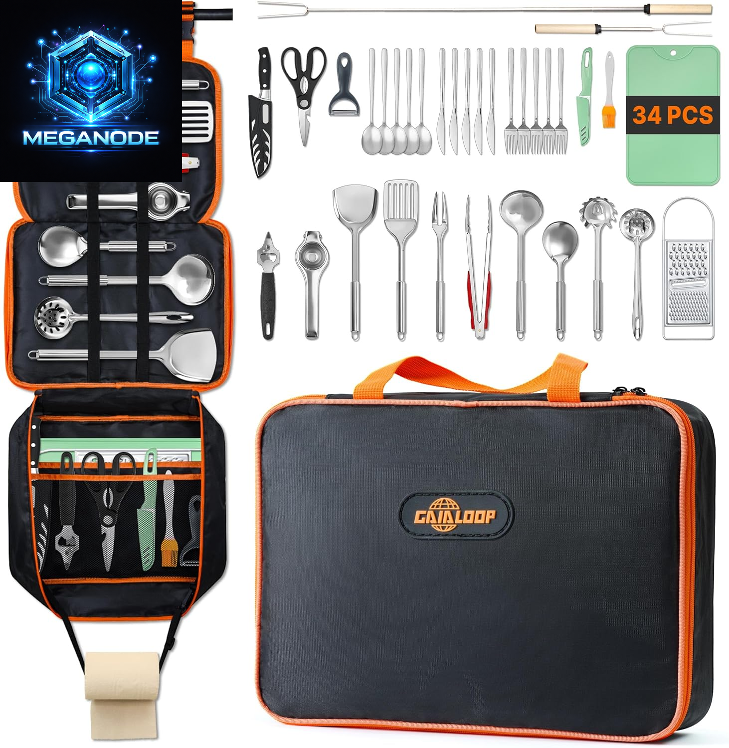 Portable Camping Cooking Utensils Set, Camp Kitchen Set with Organizer Bag, RV Essentials Outdoor Cooking Utensil Kit for Travel, Picnics, Camping, Bbqs, Parties