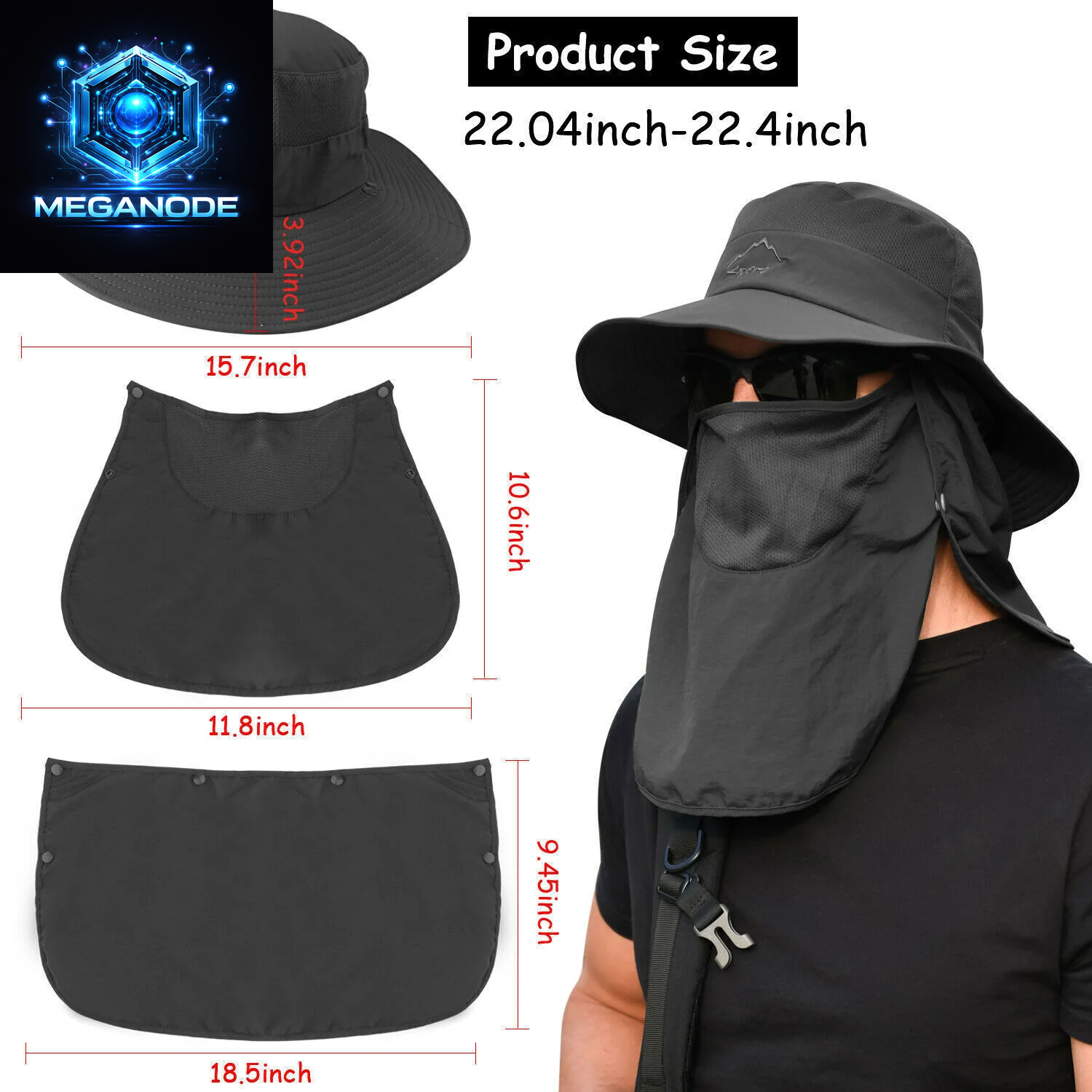 Wide Brim Sun Hat UV Protection Bucket Cap for Hiking Camping Fishing Safari Men