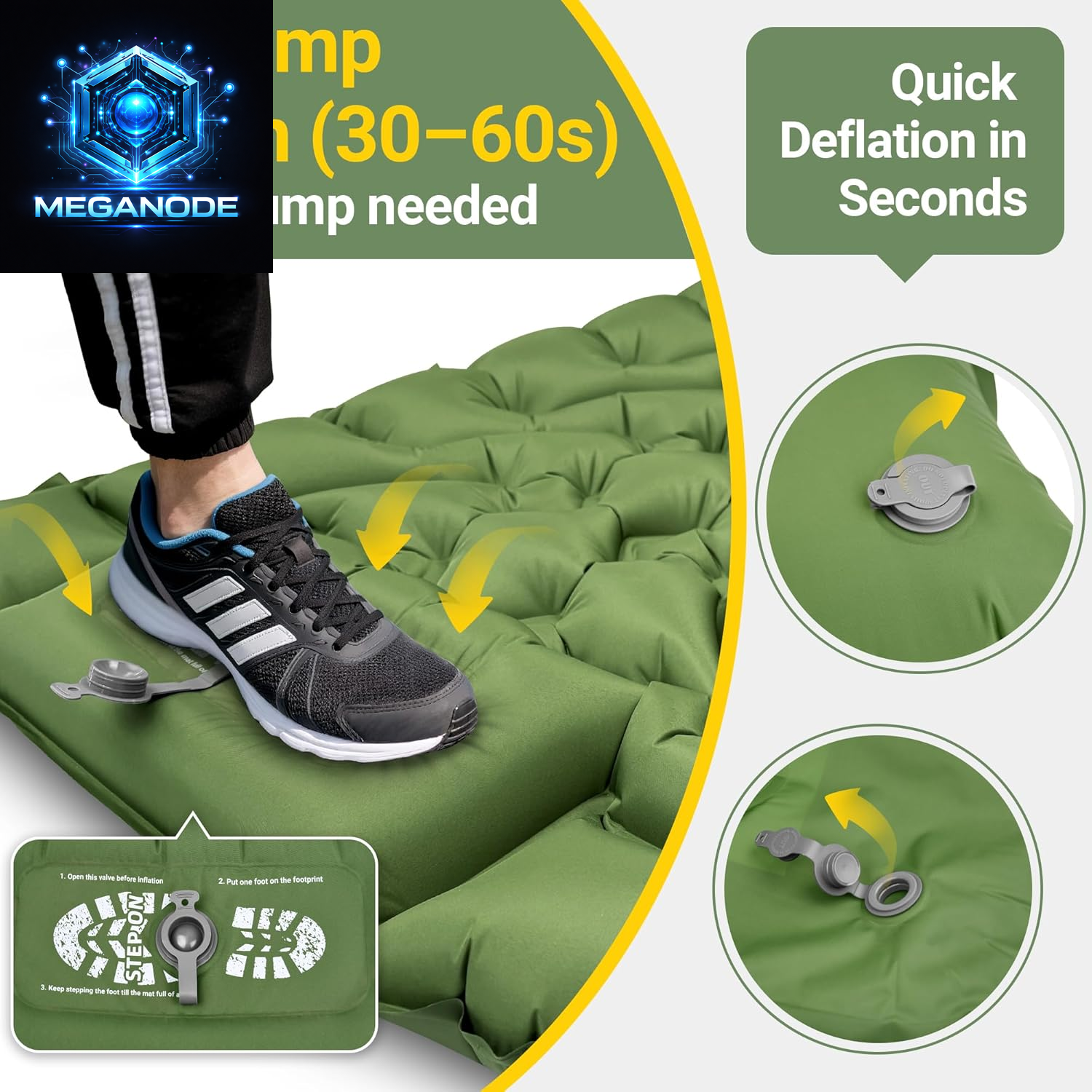 Compact 4-Inch Inflatable Sleeping Pad with Pillow & Foot Pump for Backpacking, Tents, and Road Trips