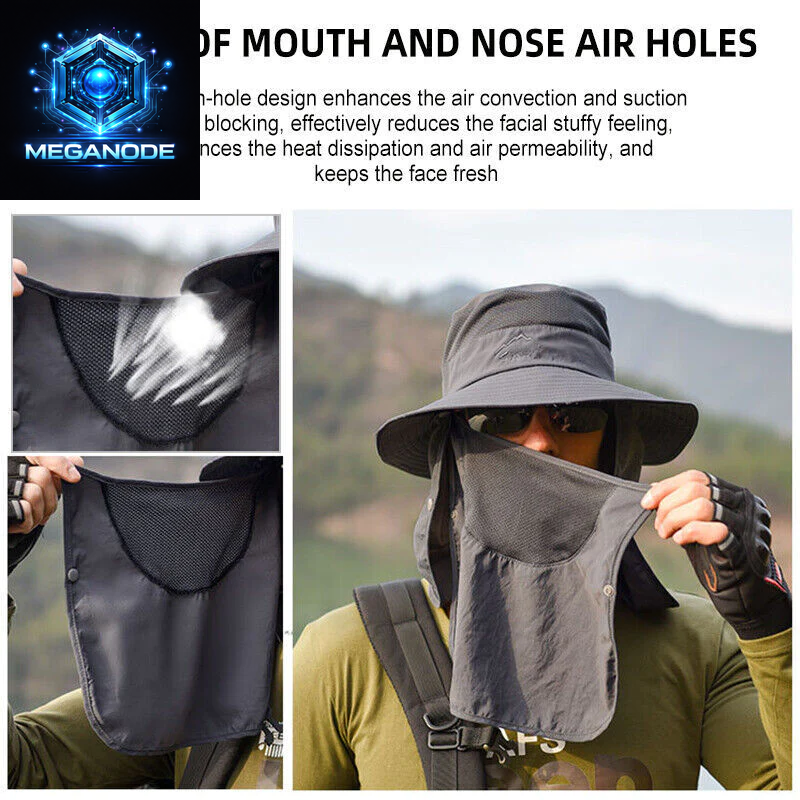 Wide Brim Sun Hat UV Protection Bucket Cap for Hiking Camping Fishing Safari Men